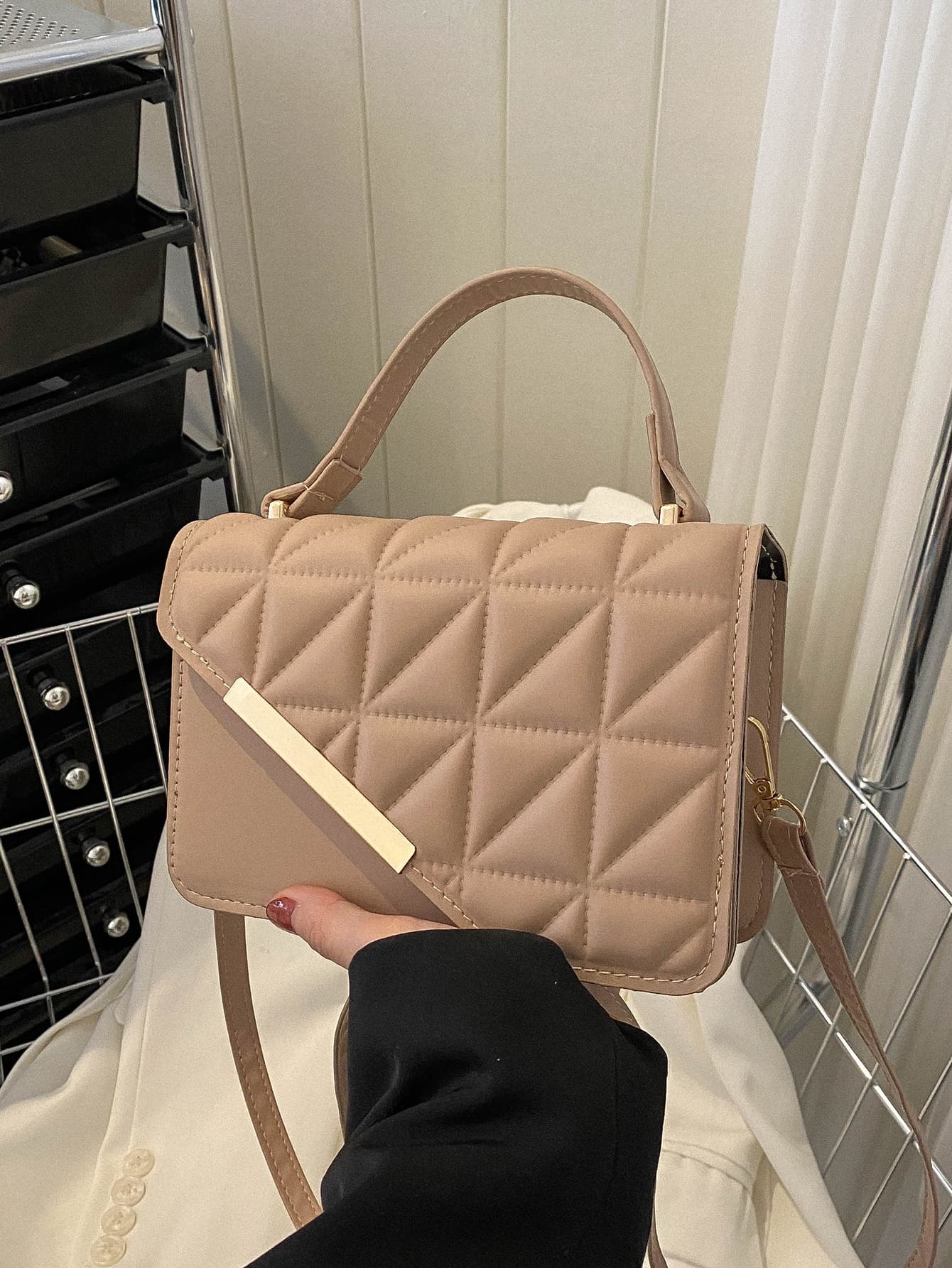 Lightweight, Business Casual Mini Square Bag Quilted Asymmetric Flap PU For Teen Girls Women College Students, Rookies & White-Collar Workers Perfect For Office, College, Work, Business, Commute, Outdoors, Travel, Outings , New Year, Cream Bag