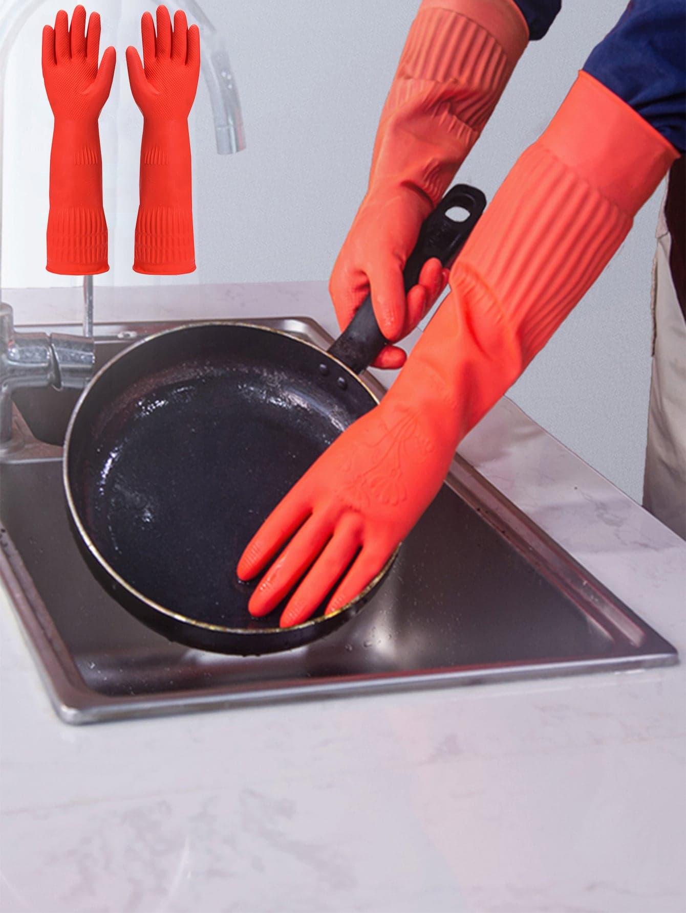 1 Pair Red Waterproof Anti-Slip Latex Kitchen Cleaning Gloves + 3pcs Double-Sided Highly Absorbent Coral Fleece Dishcloths, Non-Lint, Non-Greasy, Washable