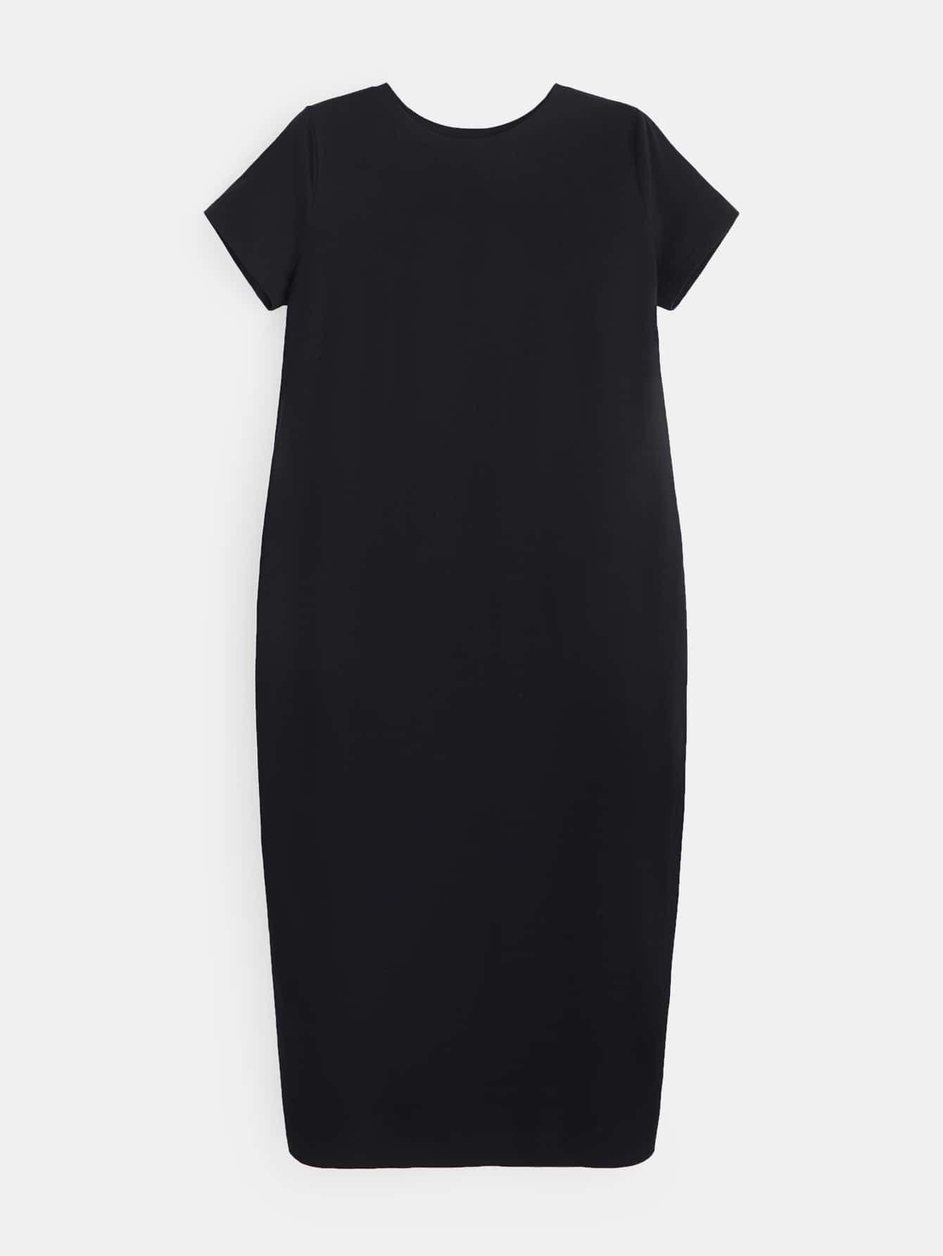 SHEIN BASICS Plus Solid Split Thigh Tee Dress Summer Dress Black Dresses For Women Summer Dresses For Women Summer Outfits For Women Elegant Dresses For Women Casual Women's Dresses