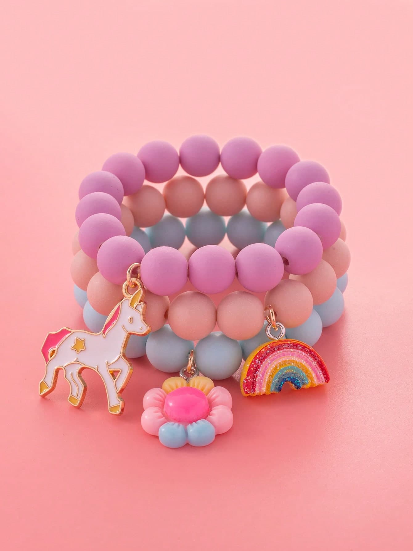 3pcs/Set Girls Rainbow Charm Beaded Bracelet