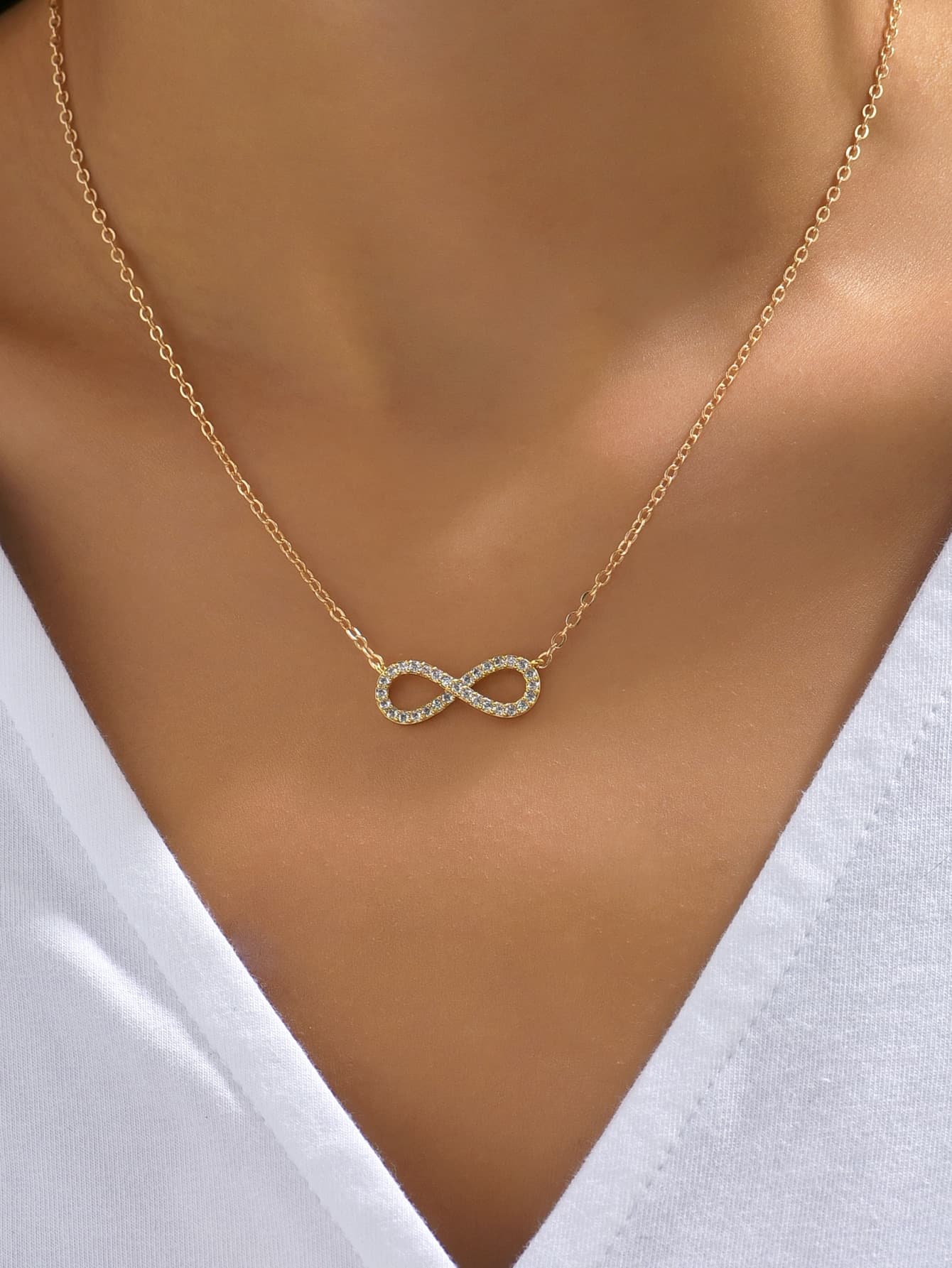 1pc Cubic Zirconia Infinity Symbol Charm Necklace Copper Jewelry