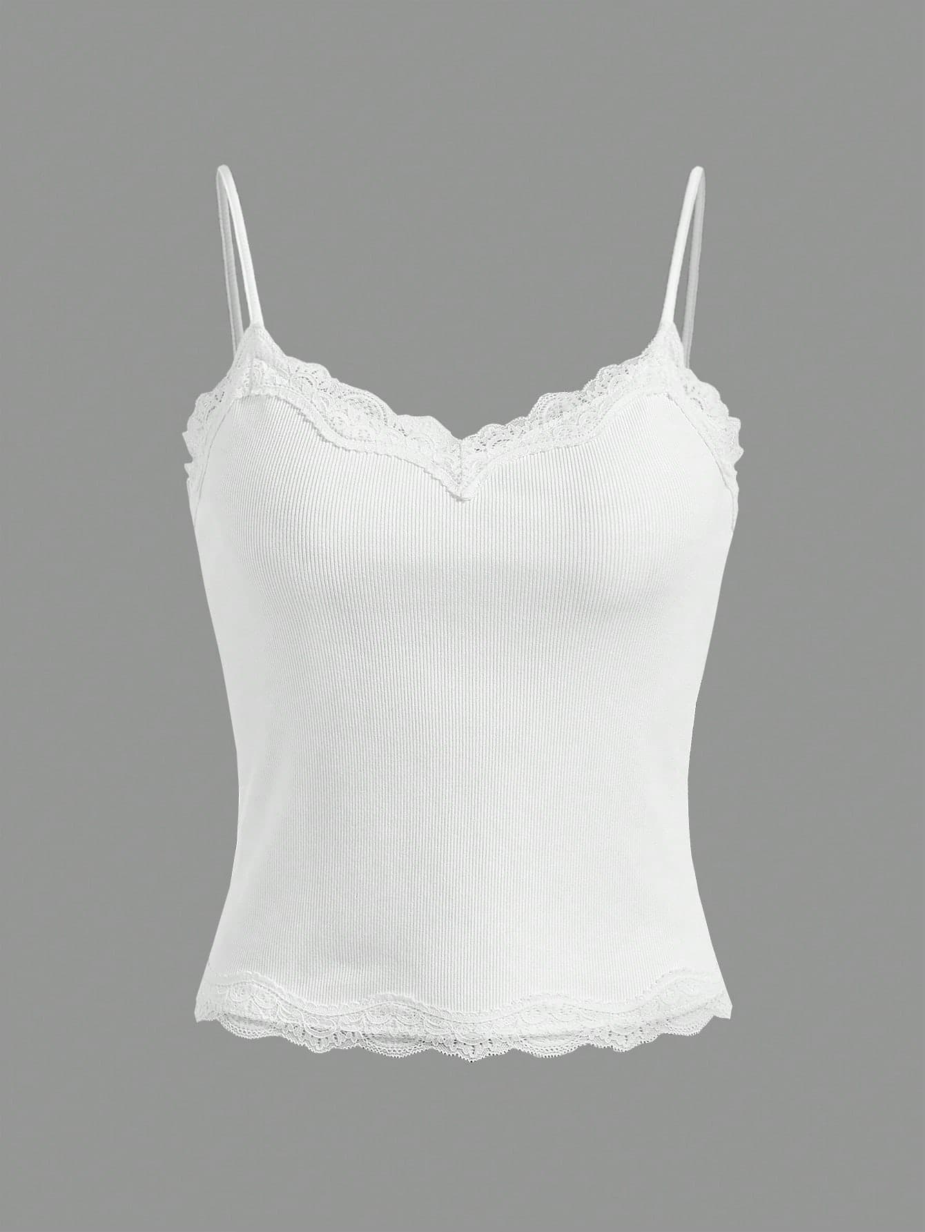 SHEIN Girlism Teen Girls' Sweet & Cute Contrast Lace V-Neck Camisole, Summer