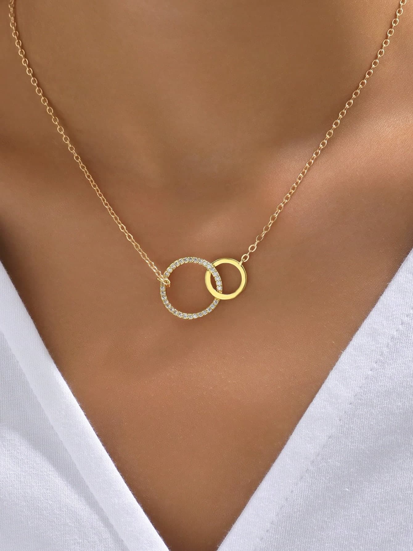 1pc Fashion Cubic Zirconia Circle Pendant Necklace For Women For Gift Copper Jewelry