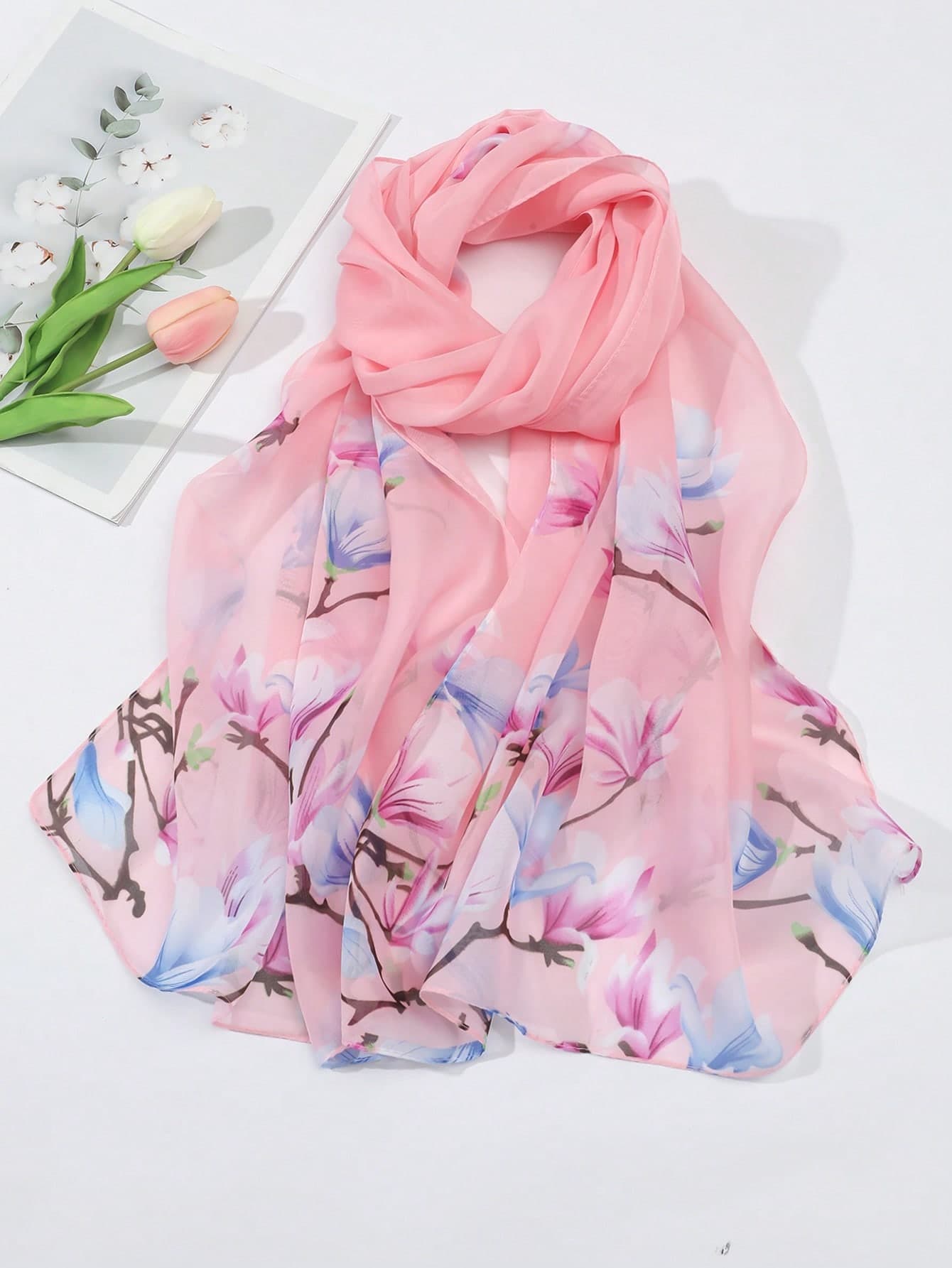 1pc Women Fashionable Thin Printed Scarf/Headscarf, Suitable For Daily Wear