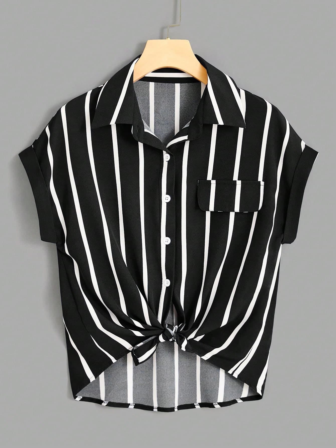INAWLY Striped Print Batwing Sleeve Shirt,Short Sleeve Tops