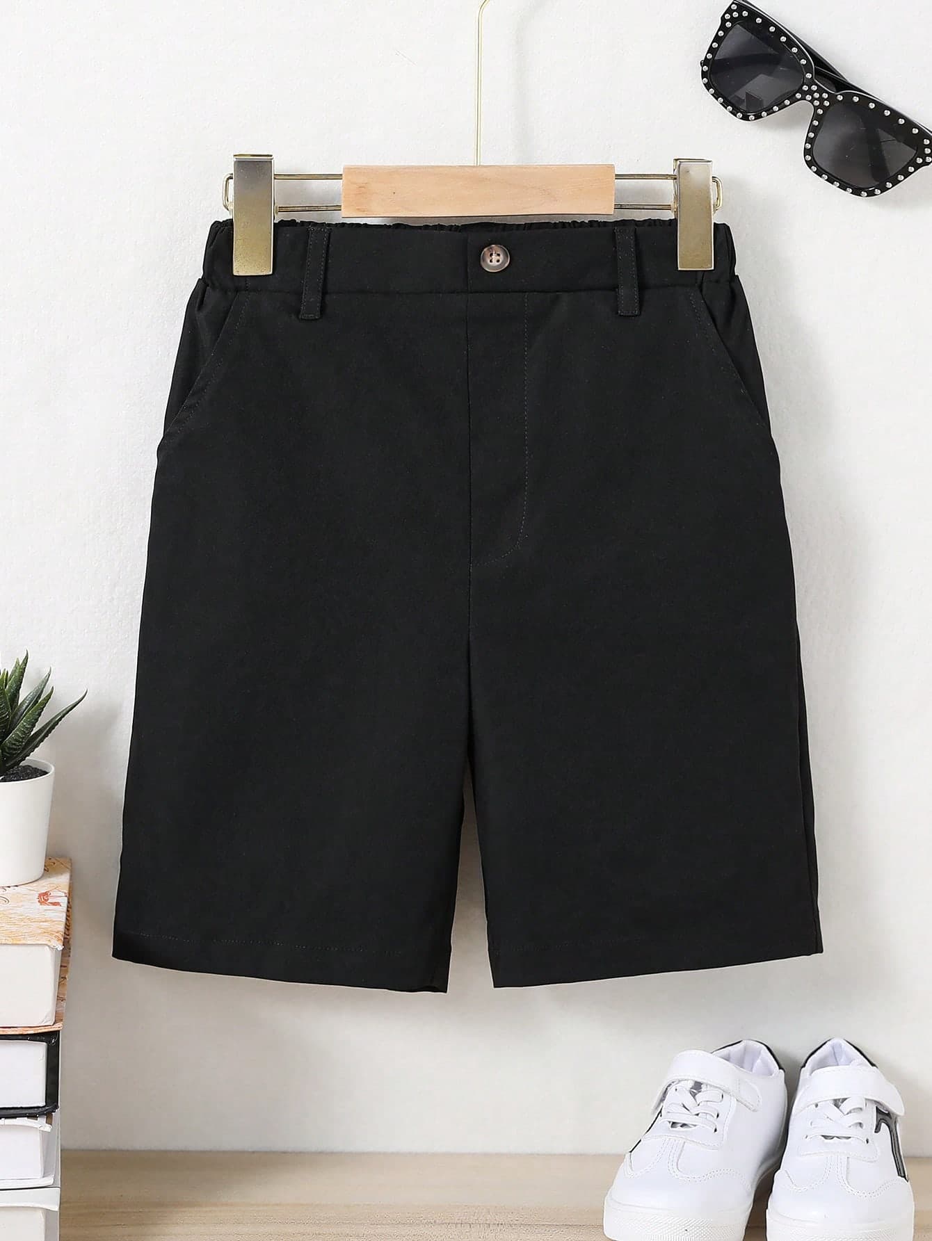 SHEIN Vacaura Tween Boy Solid Slant Pocket Shorts, School, Campus, College Summer Holiday