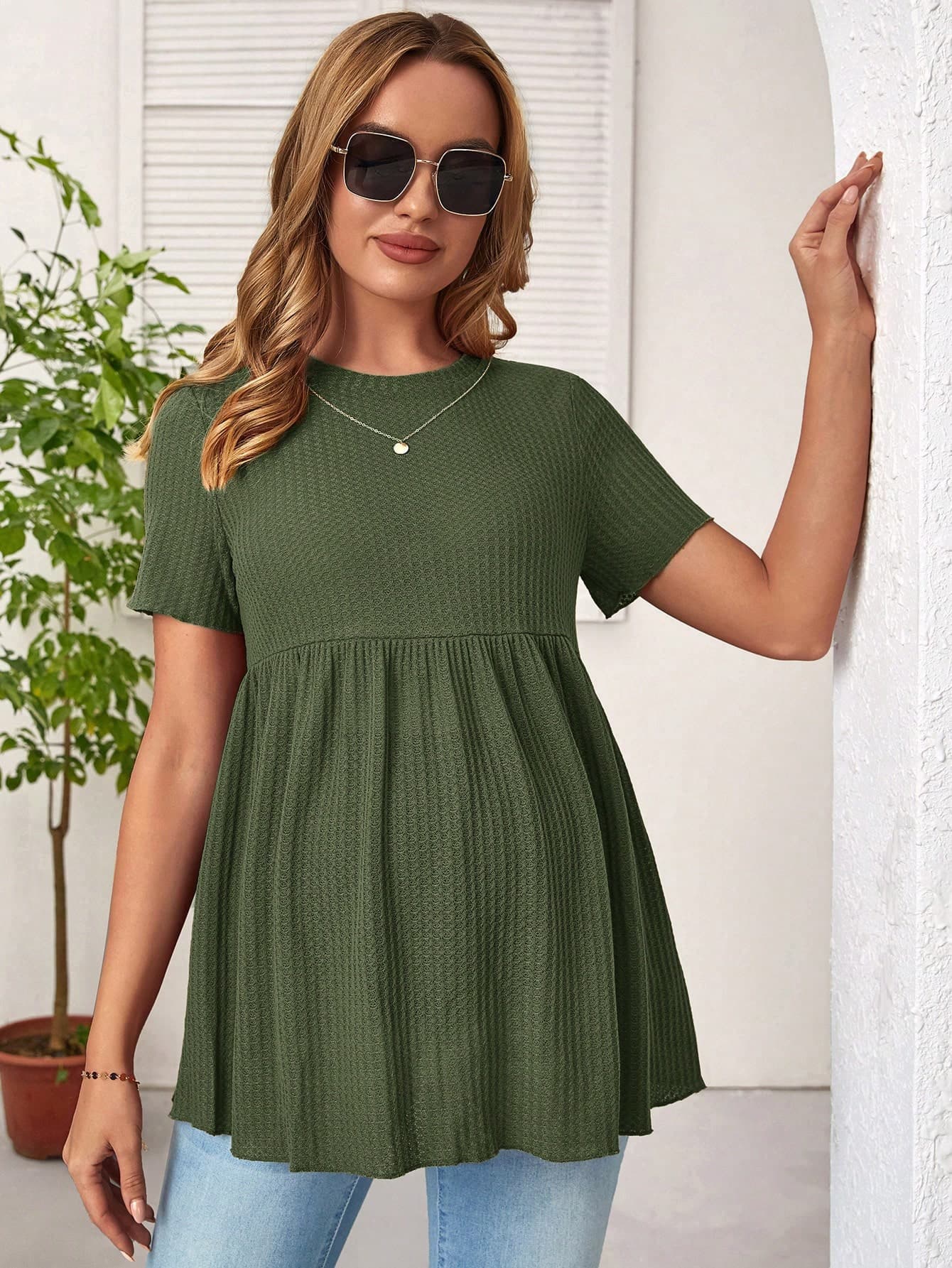 SHEIN Maternity Waffle Knit Peplum Tee