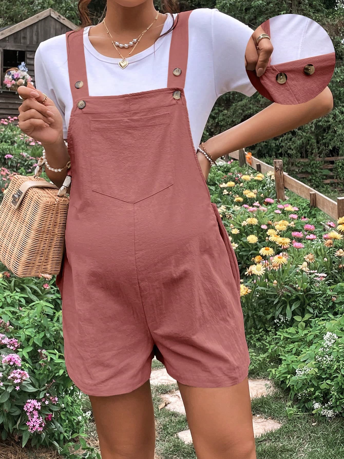 Lyckli Maternity Solid Overall Romper Without Tee