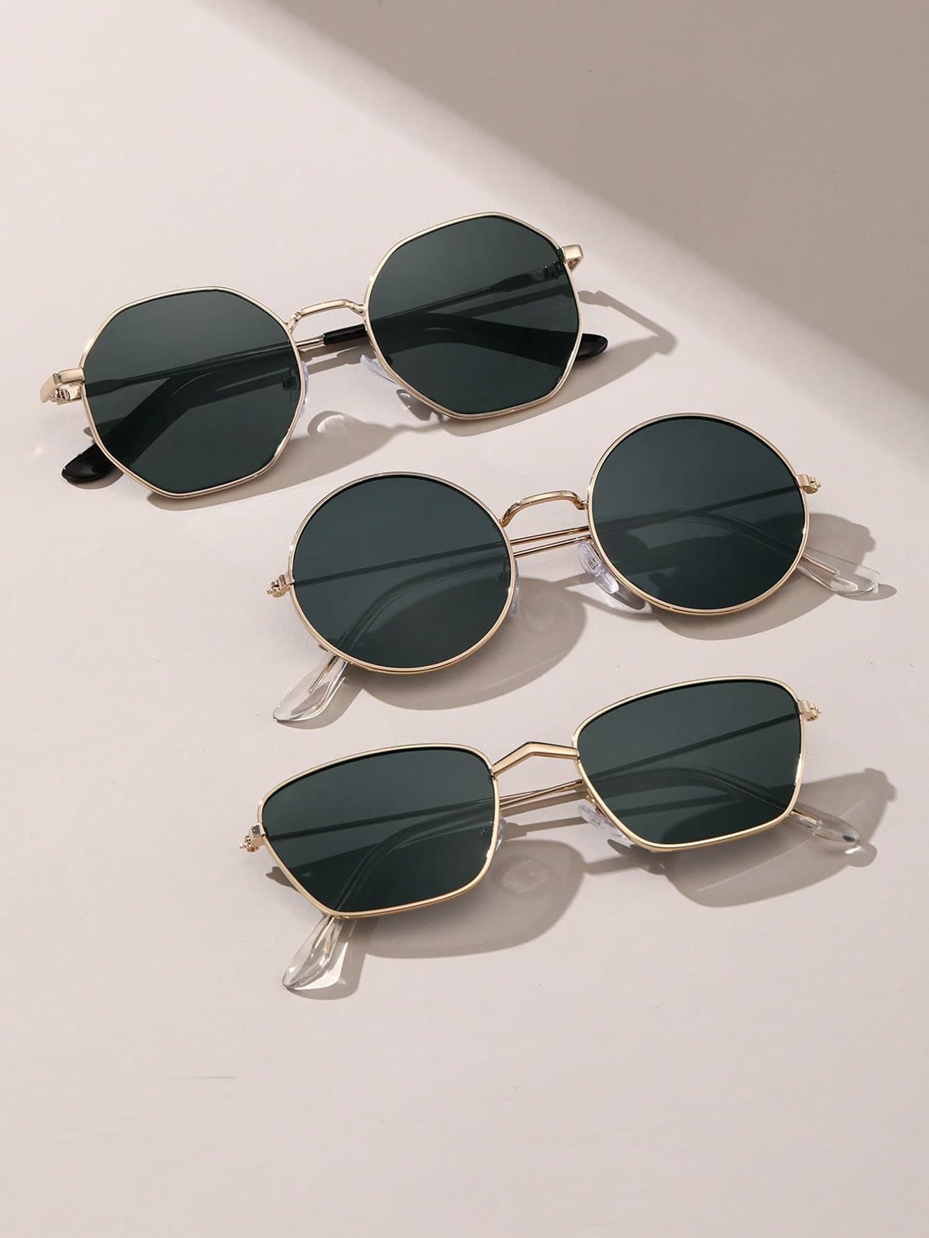 3pcs Women's Metal Geometric Classic Elegant Glasses Set, Suitable For Holiday Gifts, Beach Accessories, Daily Outdoor Leisure Activities, As Well As Summer Beach Vacation, Outdoor Activities And Travel.