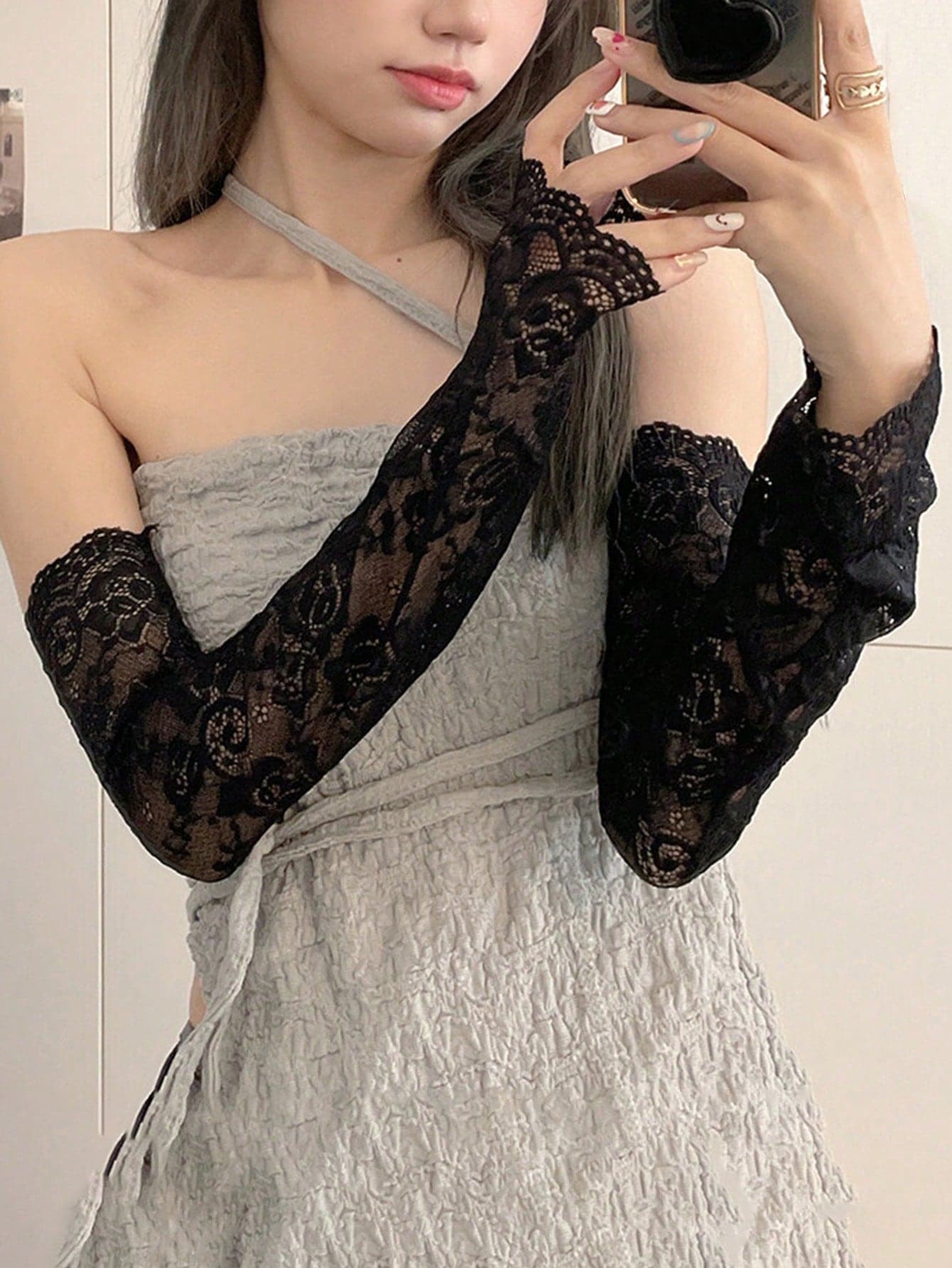 2pcs Black Lace Print Arm Sleeves Halloween Valentine's Day Valentines