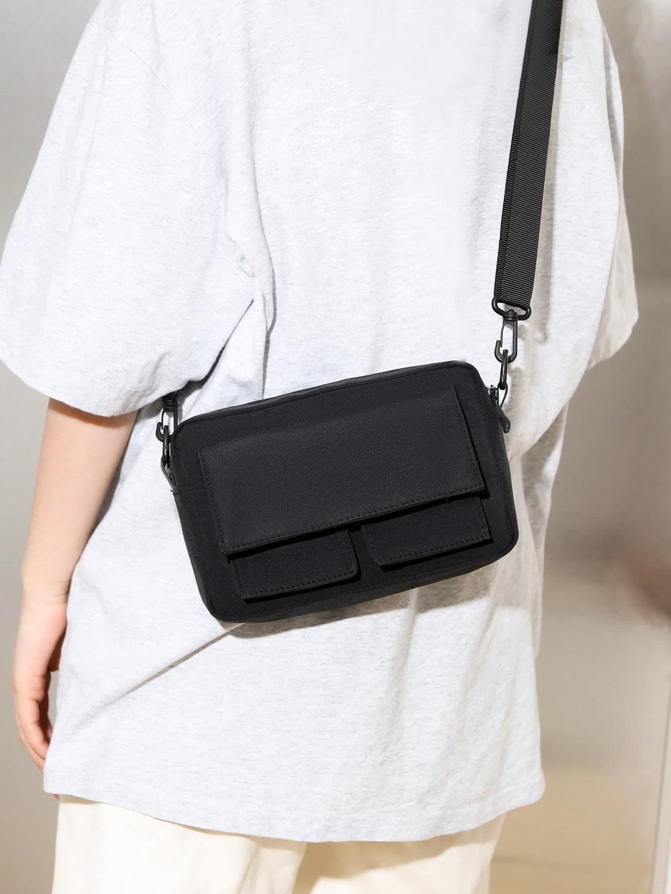 Polyester Square Bag Pocket Front Zipper, Gift For Father, Schoolbag Sling Bag Sport Bag For High School University Student For Travel College School Minimalist Shoulder Bag Crossbody Bag Sling Bag Back To School Holiday Summer Bag Spring Break Men Bags Black Bag Pack Cross Body Bag School Supplies Purse Sling Bag Messenger Bag Pouch Festival Phone Bag, Tote Bags For University