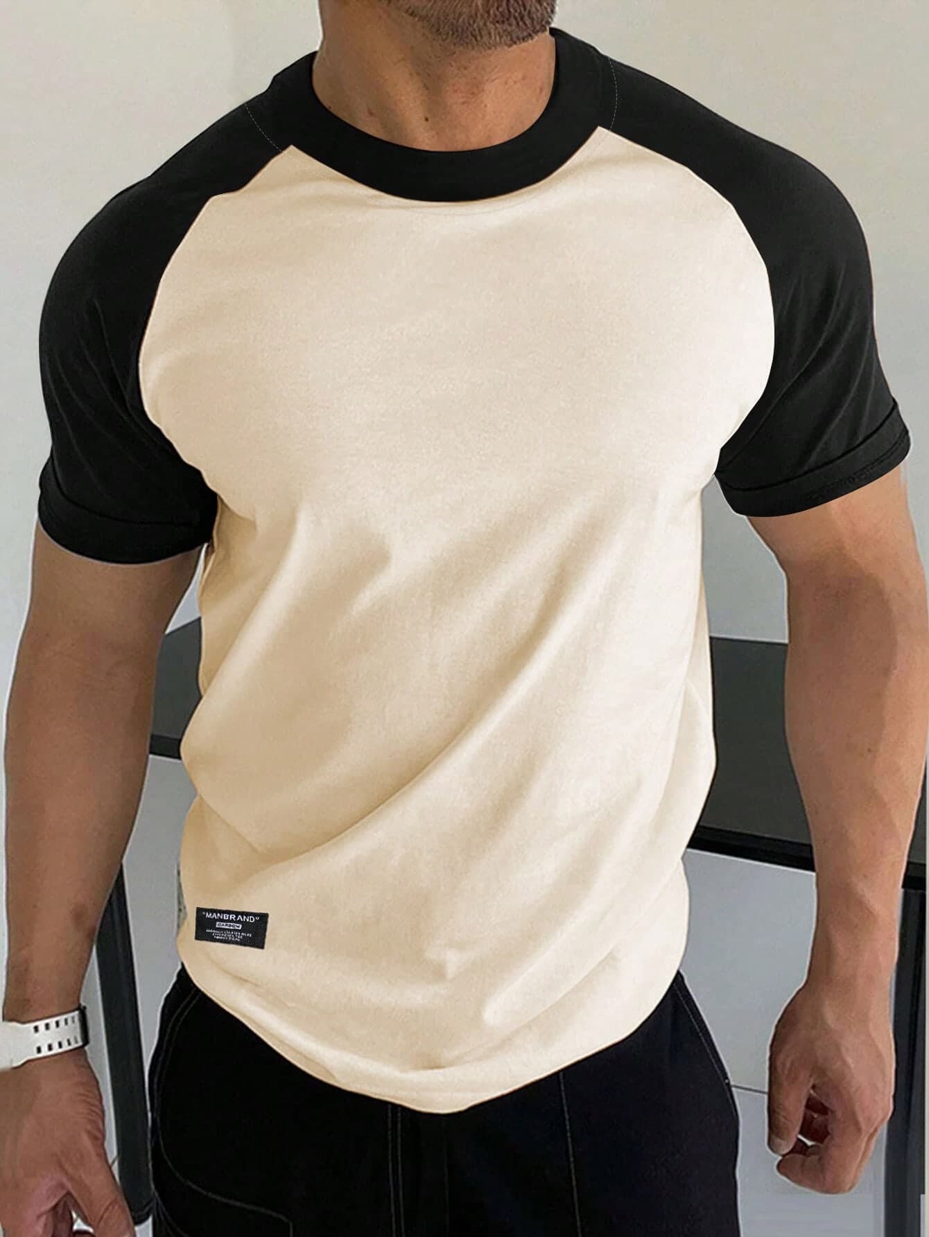 Manfinity Homme Men Colorblock Raglan Sleeve Patched Detail Tee