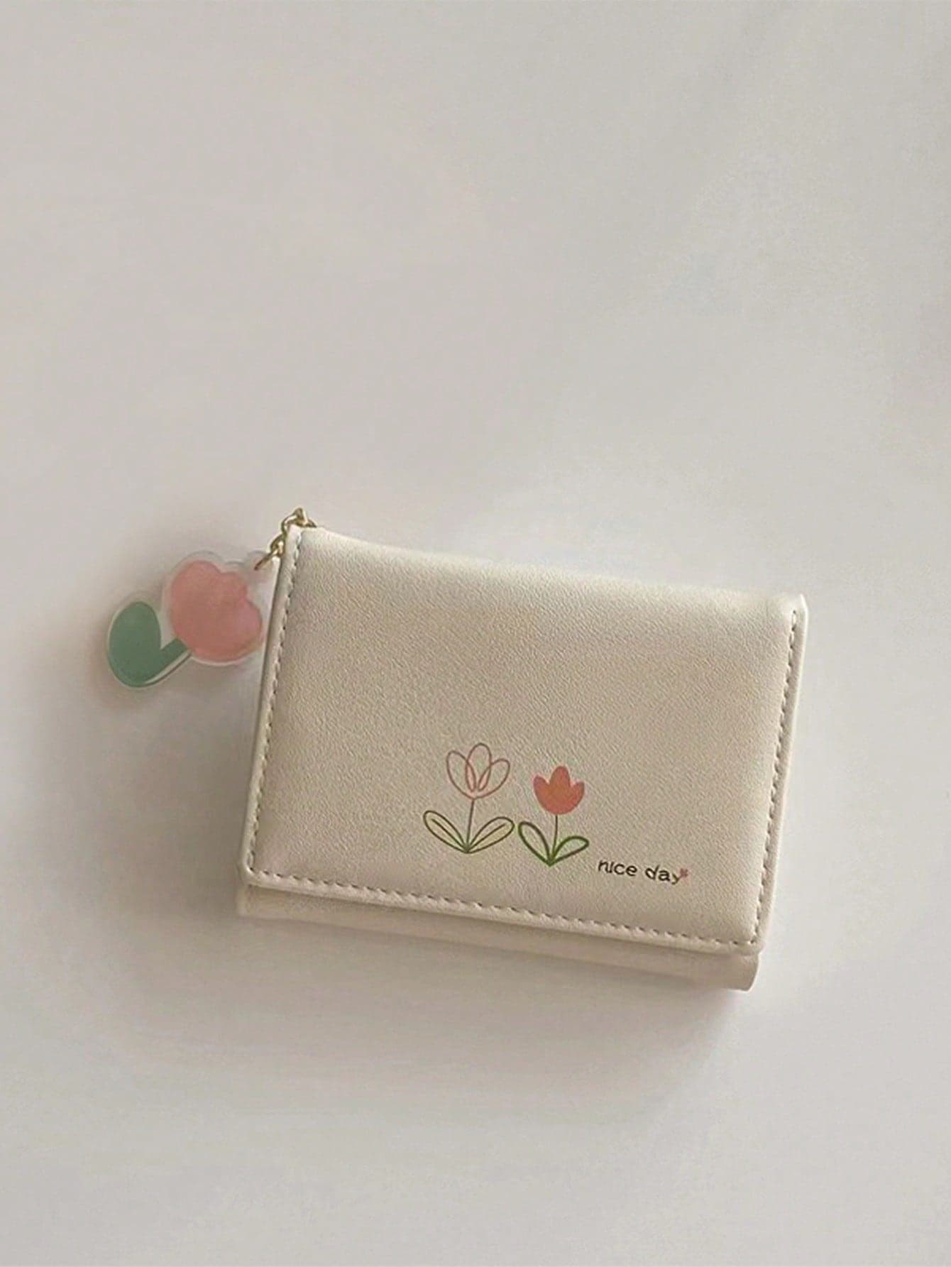 Flower Pattern Tri-Fold Credit Card Holder Portable Cash For Lady For Female White-Collar Workers College Work Business Commute Office Gift Card Wallet Small Business Women Wallet Teacher Gifts Gift For Girlfriend Women Gifts Present School Supplies Teacher Gifts Back To School For Women Wallet Purse Wallet Small Wallet