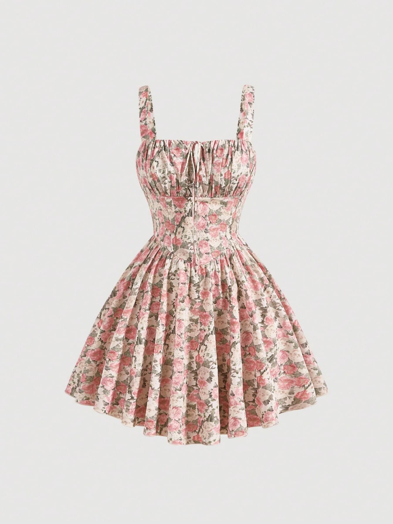 SHEIN MOD Spring Break Flower Dress Allover Floral Print Ruched Bust Cami Dress
