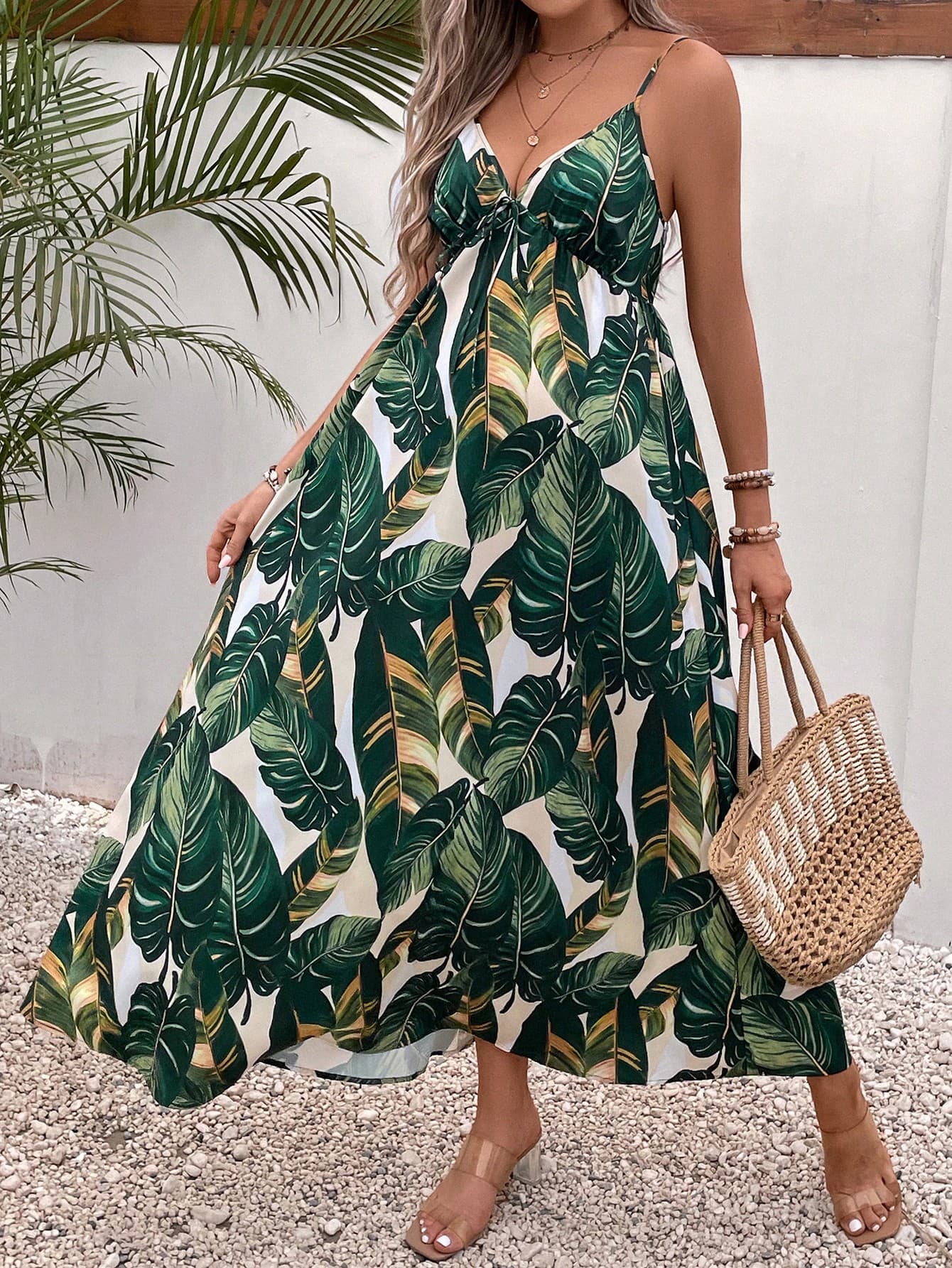 SHEIN Maternity Tropical Print Cami Dress