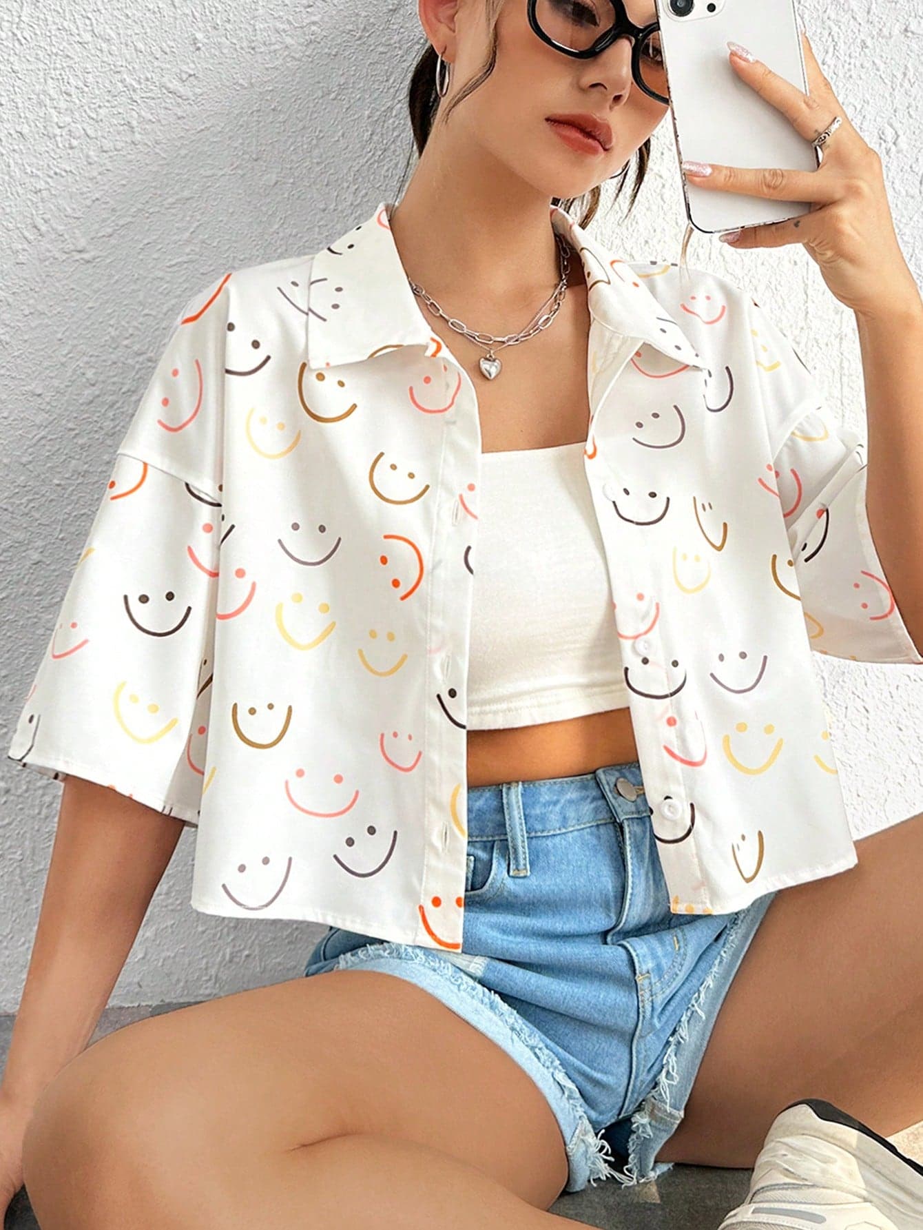 SHEIN EZwear Summer Allover Print Drop Shoulder Shirt