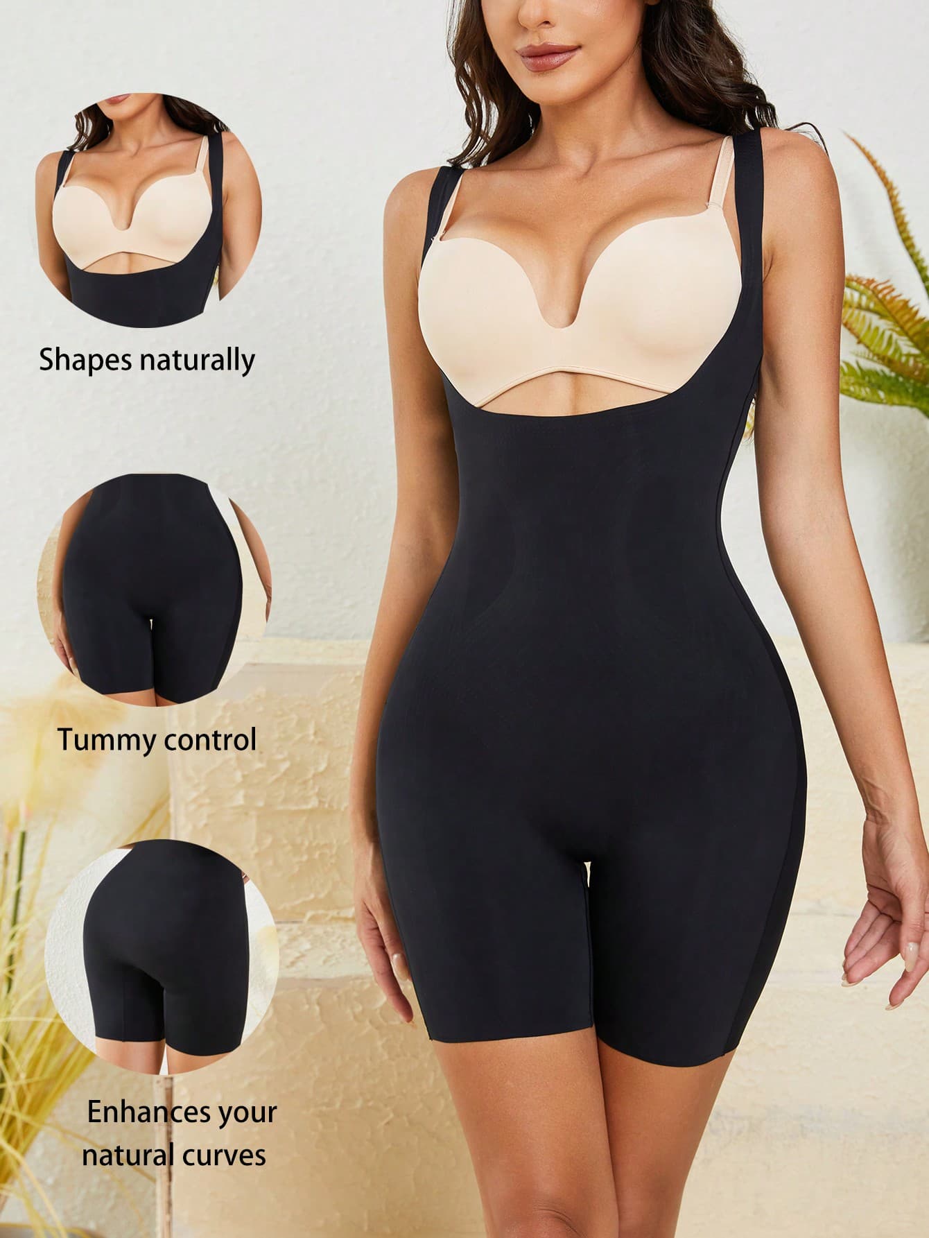 SHEIN Solid Crotchless Shapewear Romper