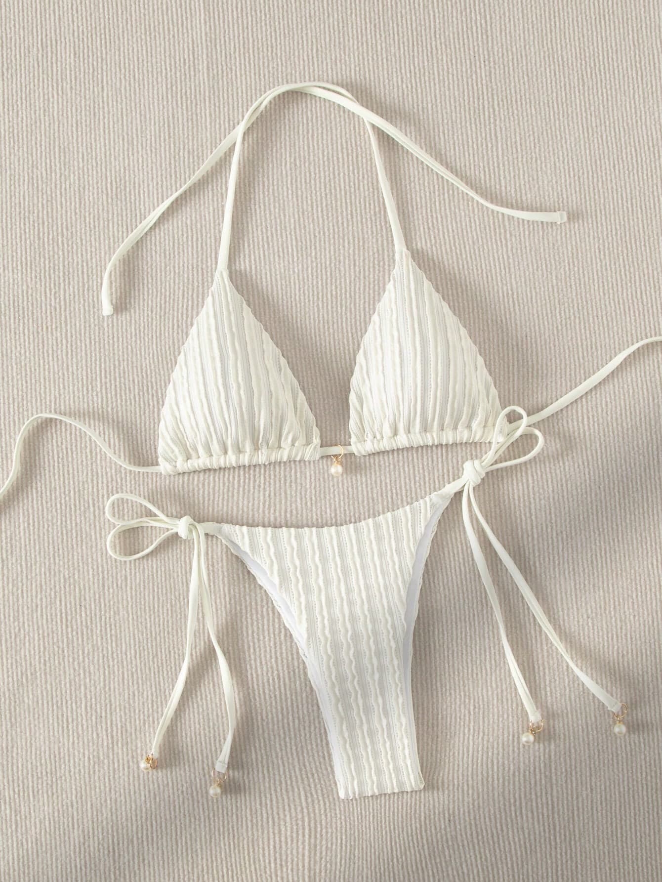 Swim Basics Summer Beach Halter Triangle Tie Side Bikini Set