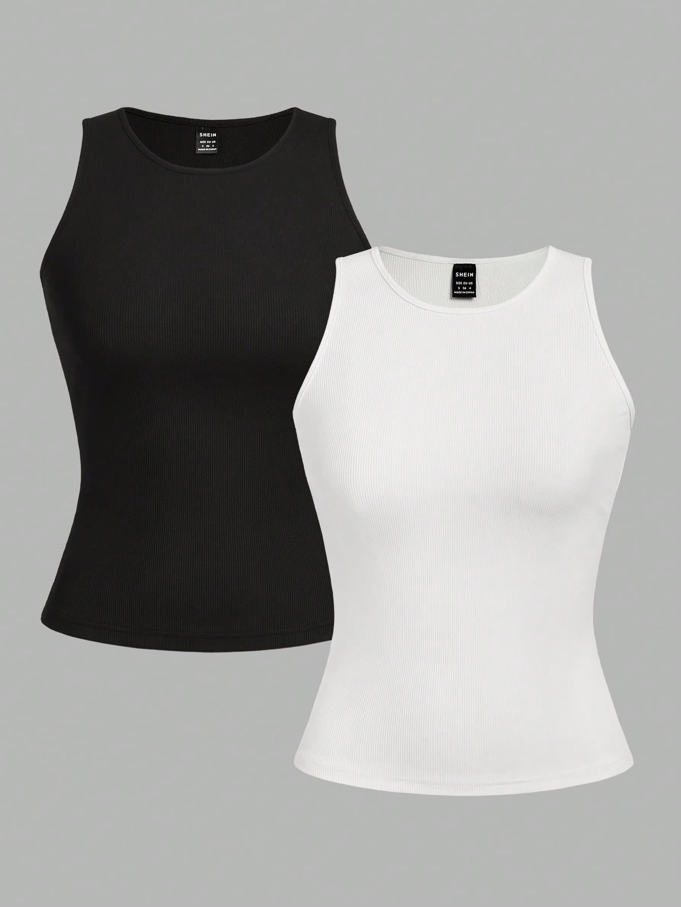 SHEIN EZwear 2pcs Casual Round Neck Slim Fit Women's Tank Tops Suitable For Summer Back To School