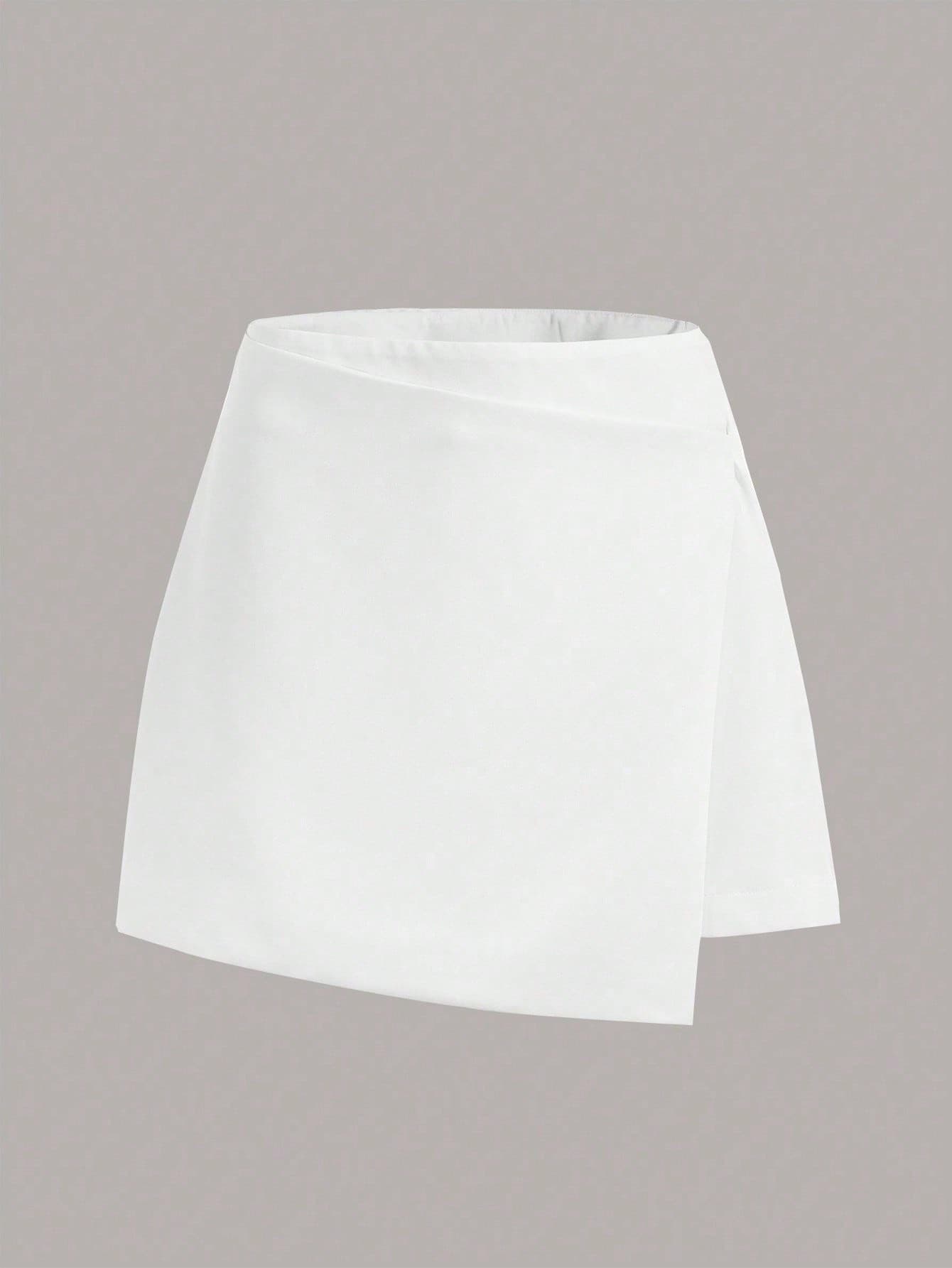 SHEIN EZwear Solid Wrap Front Asymmetrical Hem Skirt