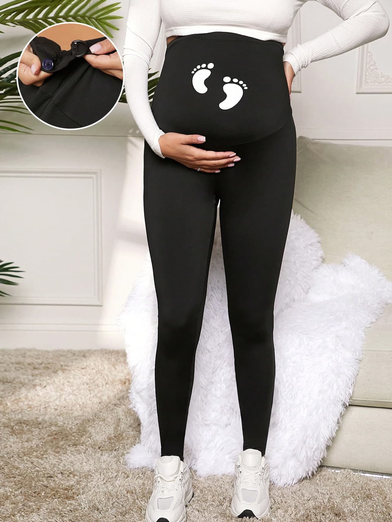 SHEIN Maternity Knitted Waist Adjustable Long High Waist Leggings World Cup