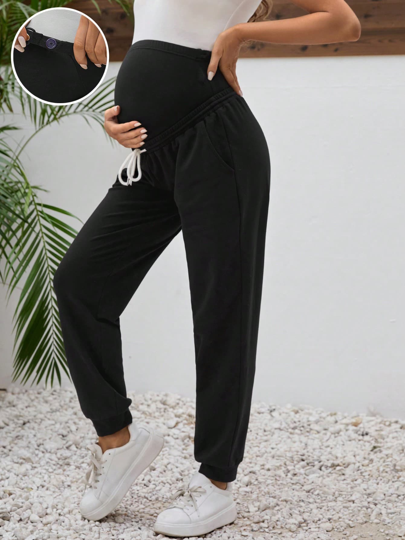 SHEIN Maternity Solid Color Adjustable Waist Pants World Cup