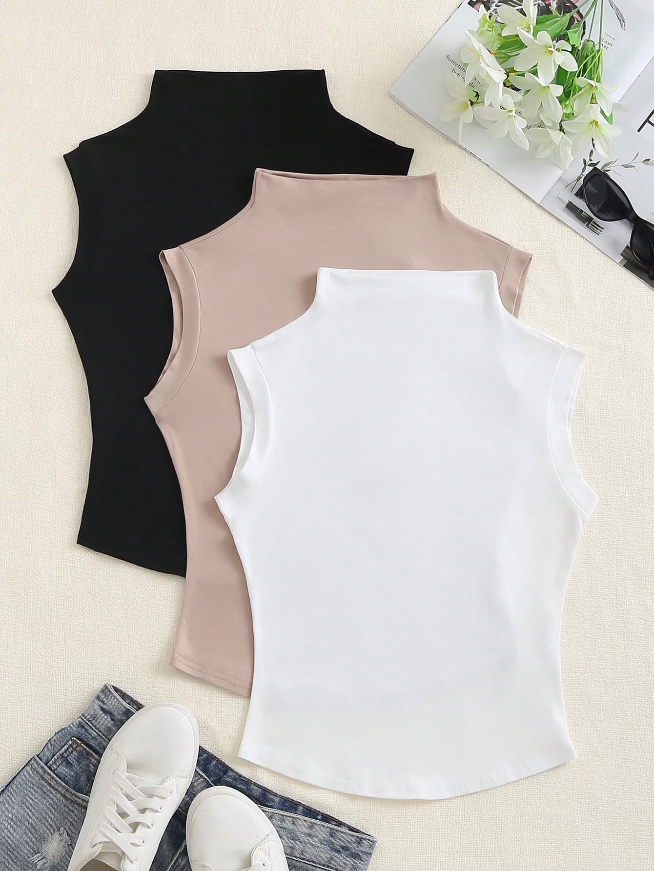 Elamini Women's Solid Color Stand Collar T-Shirt