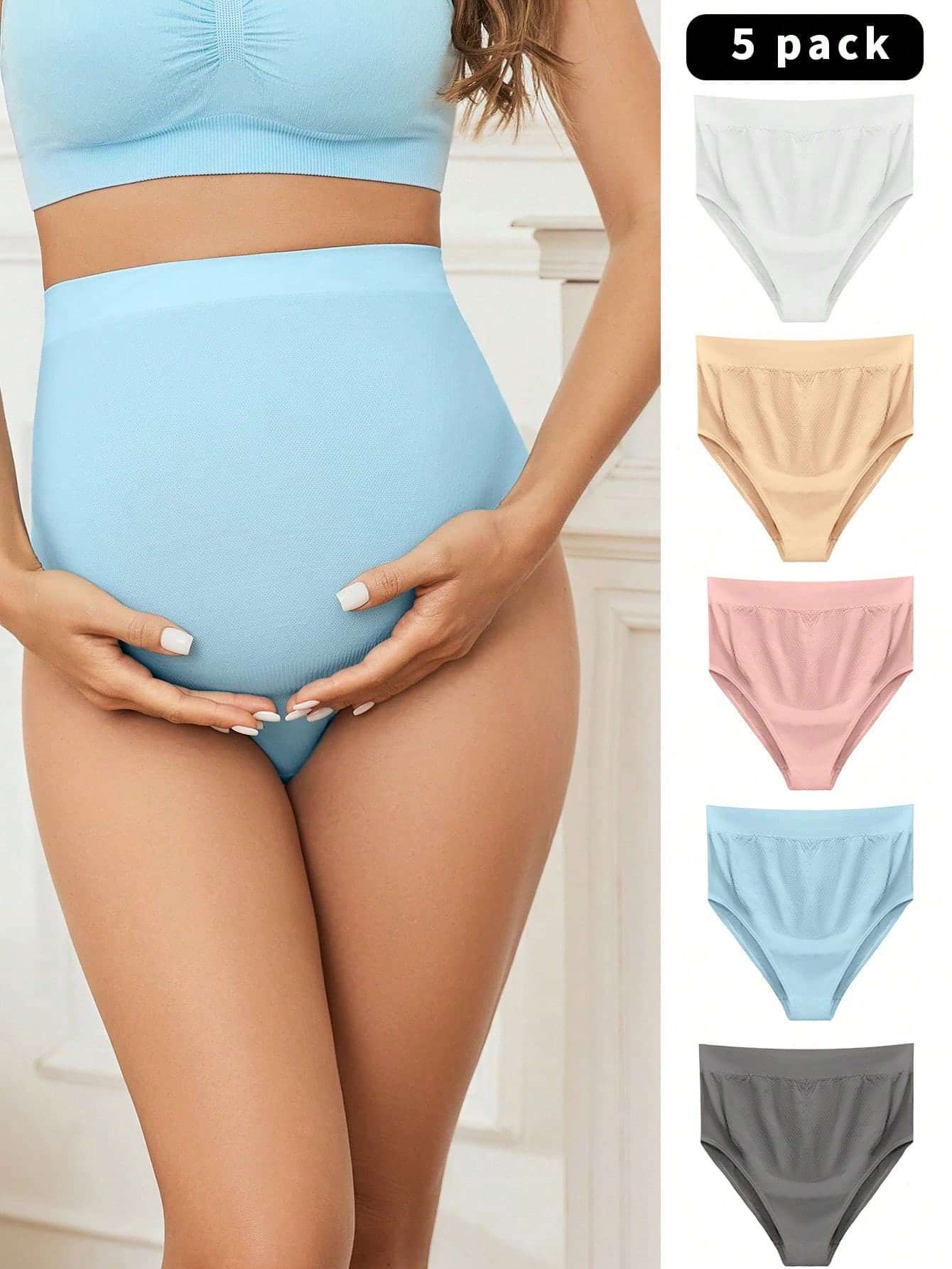 Moonlight&Mama Maternity 5pcs Solid Color High Waist Briefs For Mother