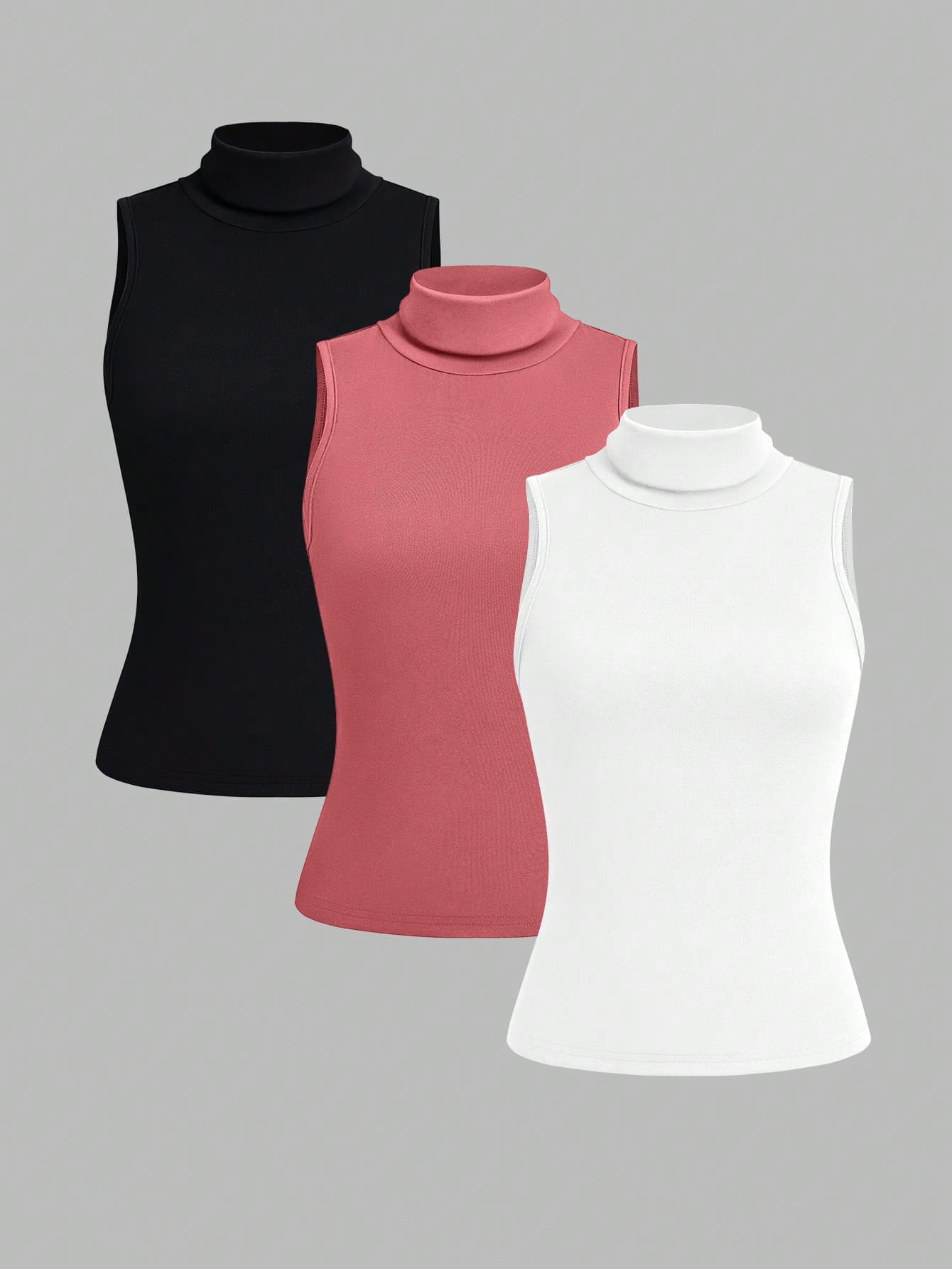 SHEIN LUNE Women's Solid Color High Neck Tank Top 3pcs/Set
