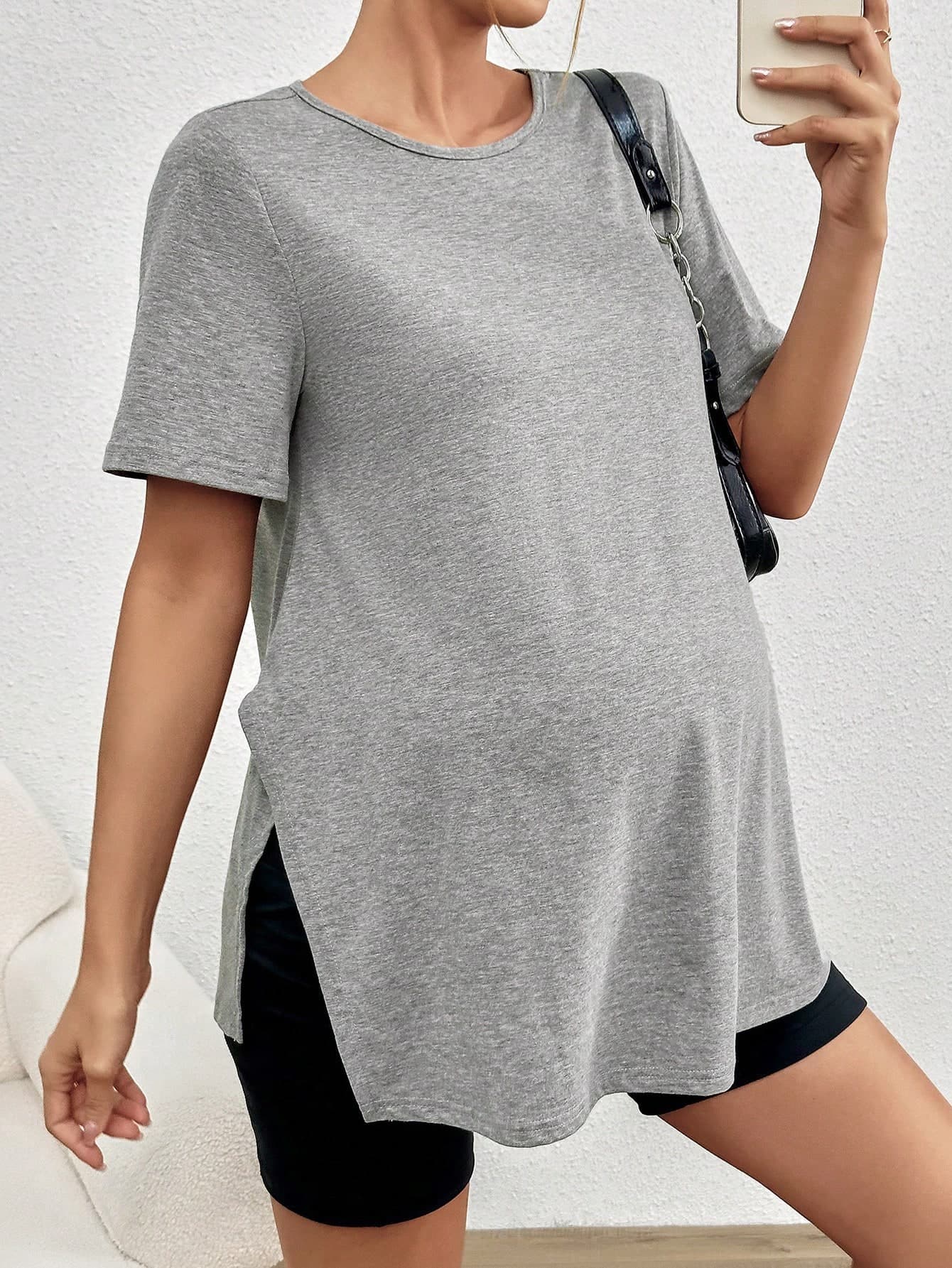 SHEIN Maternity Side Slit Round Neck T-Shirt World Cup