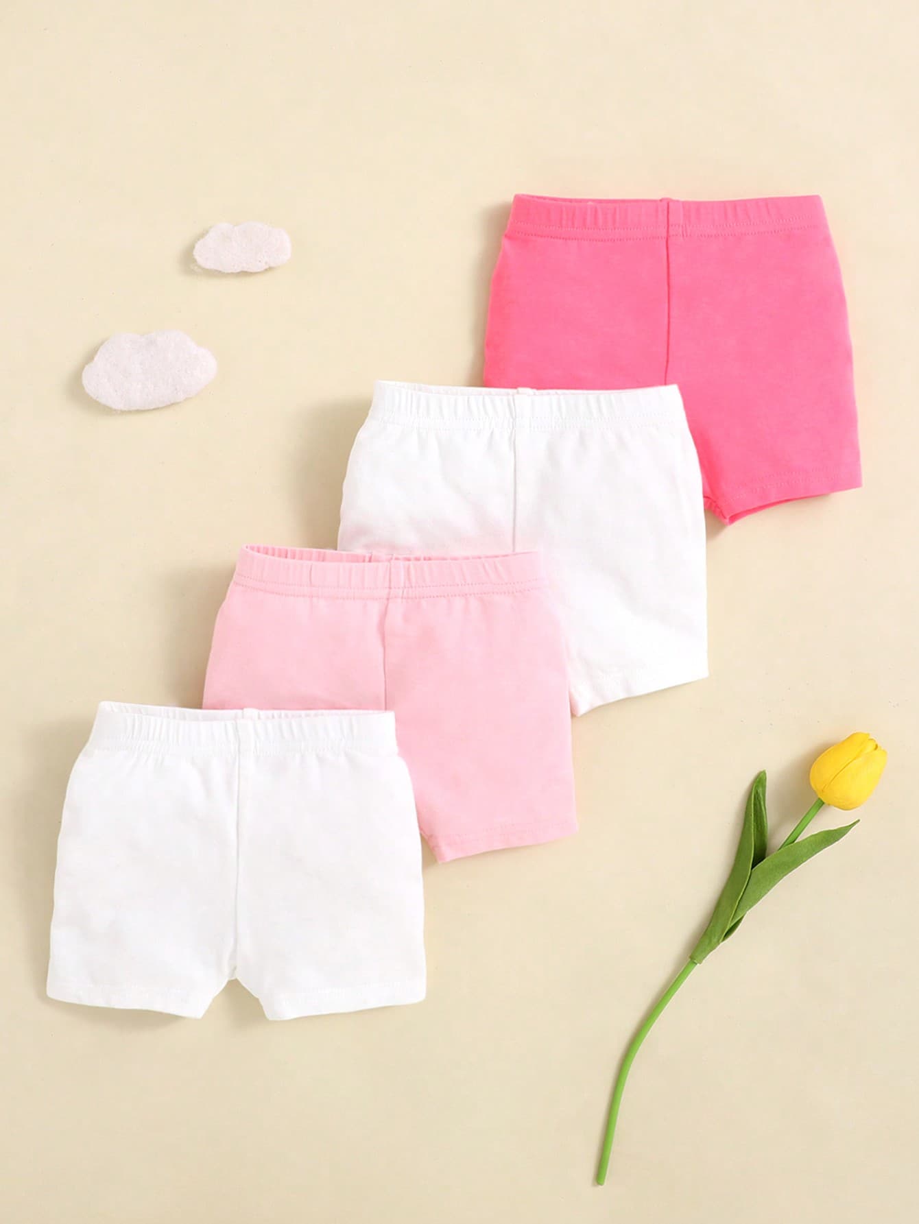 SHEIN 4pcs/Pack Baby Girl Knitted Soft Solid Colored Casual Shorts Set Of Four With Elastic Waist