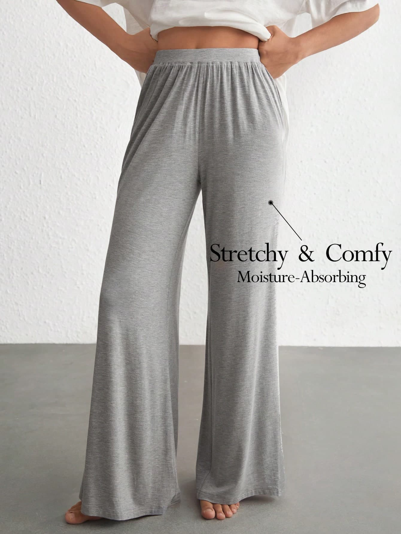 Ocili Leisure Comfortable Rayon Wide Leg Casual Cozy Lounge Pants , Melange Gray Holiday Season, Fall & Winter