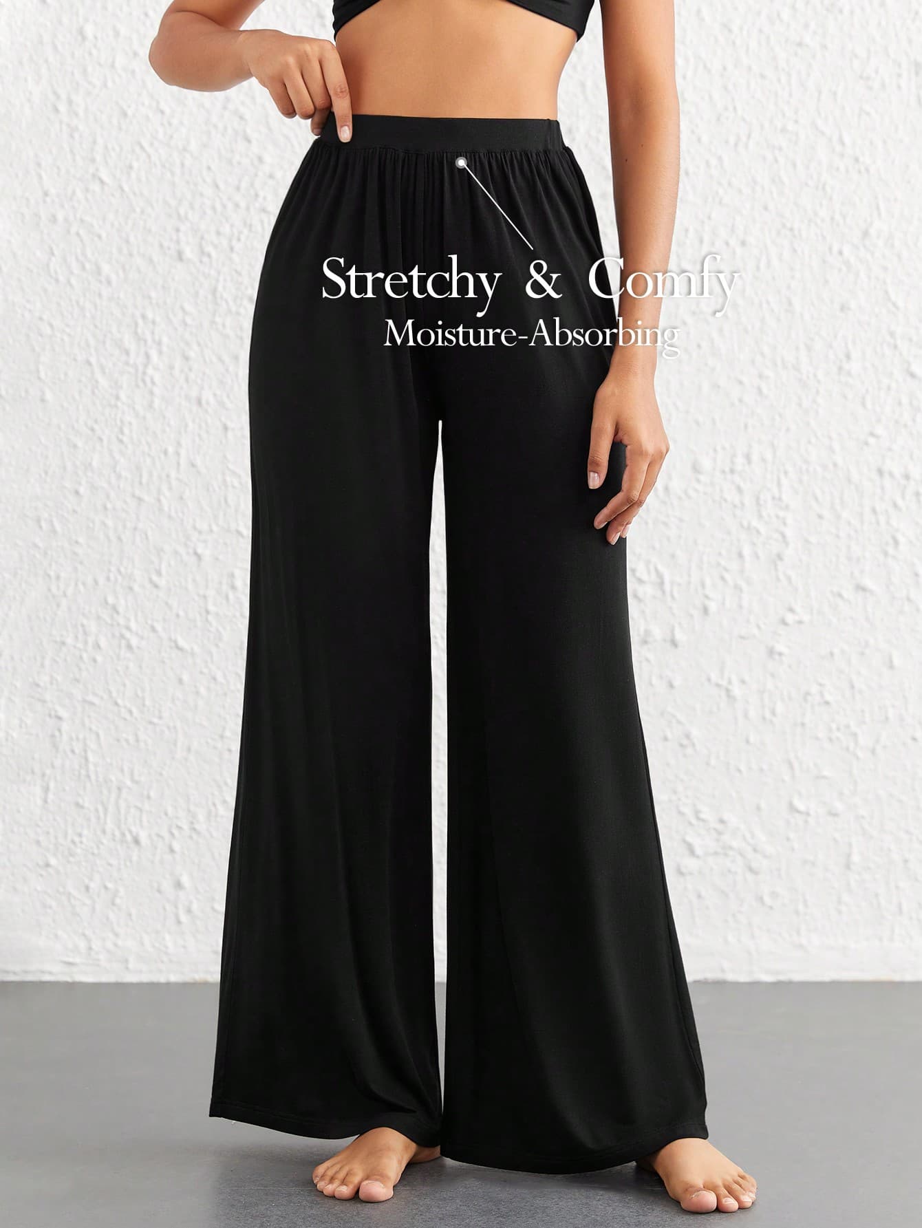 Ocili Leisure Comfortable Rayon Wide Leg Casual Cozy Pants, Black, Holiday Season, Fall & Winter
