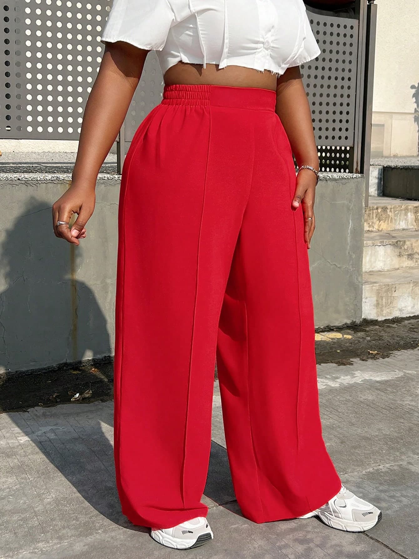SHEIN EZwear Plus Size Women's Fashionable Solid Color Loose Pants Fall