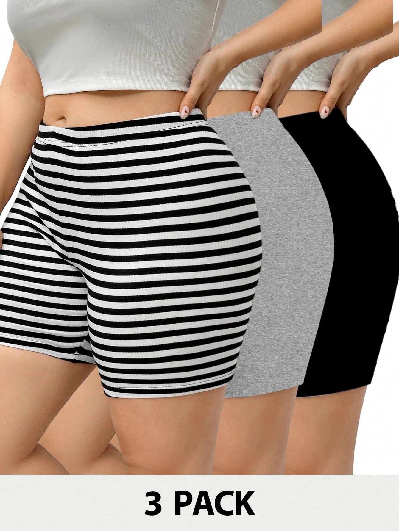 SHEIN Essnce Plus Size Women's Summer New Fashion Casual Comfortable Tight Cycling Shorts 3pcs