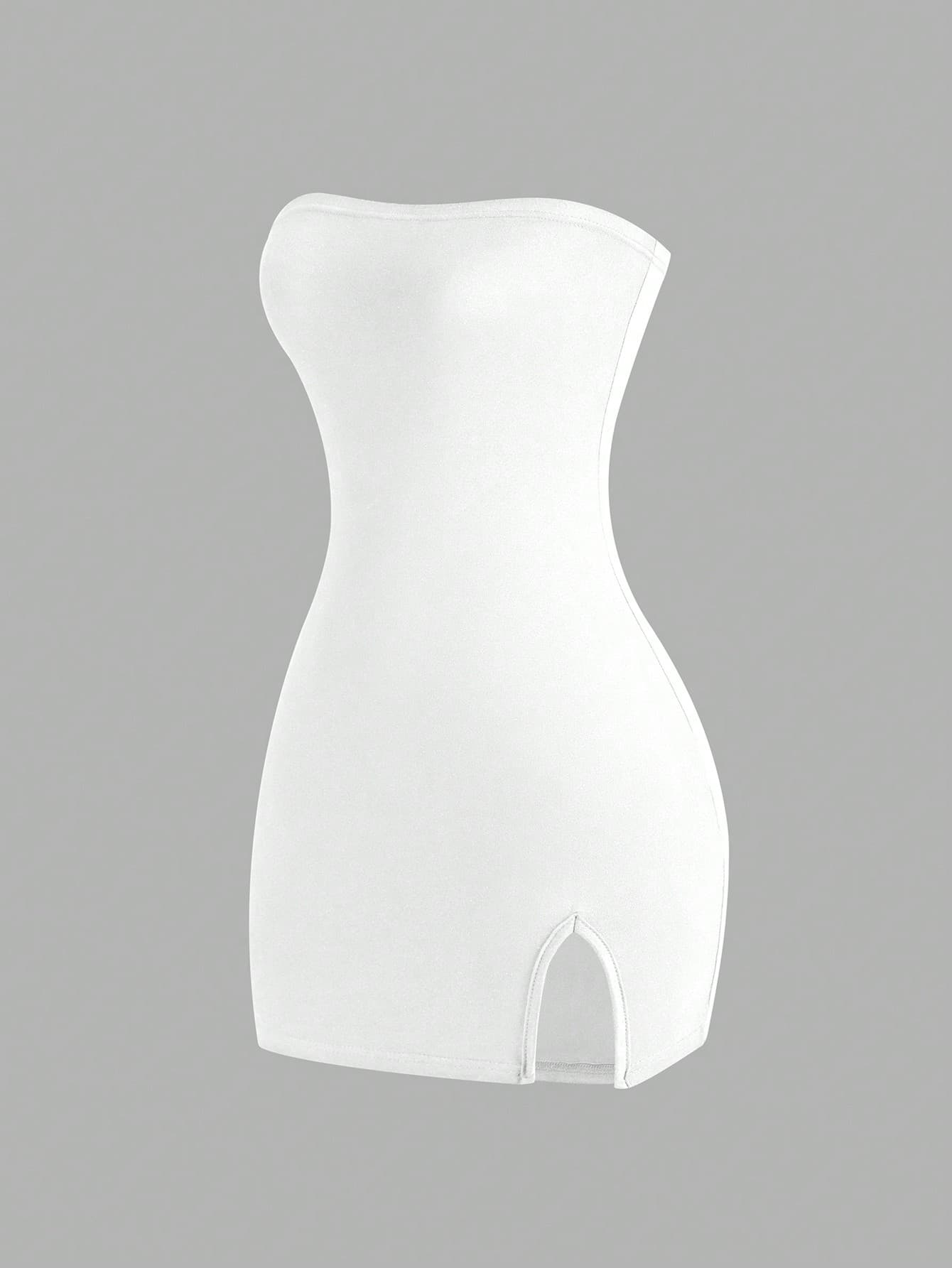 Sweetra Ladies' Solid Color Simple Strapless Dress Mini Short Women Outfit