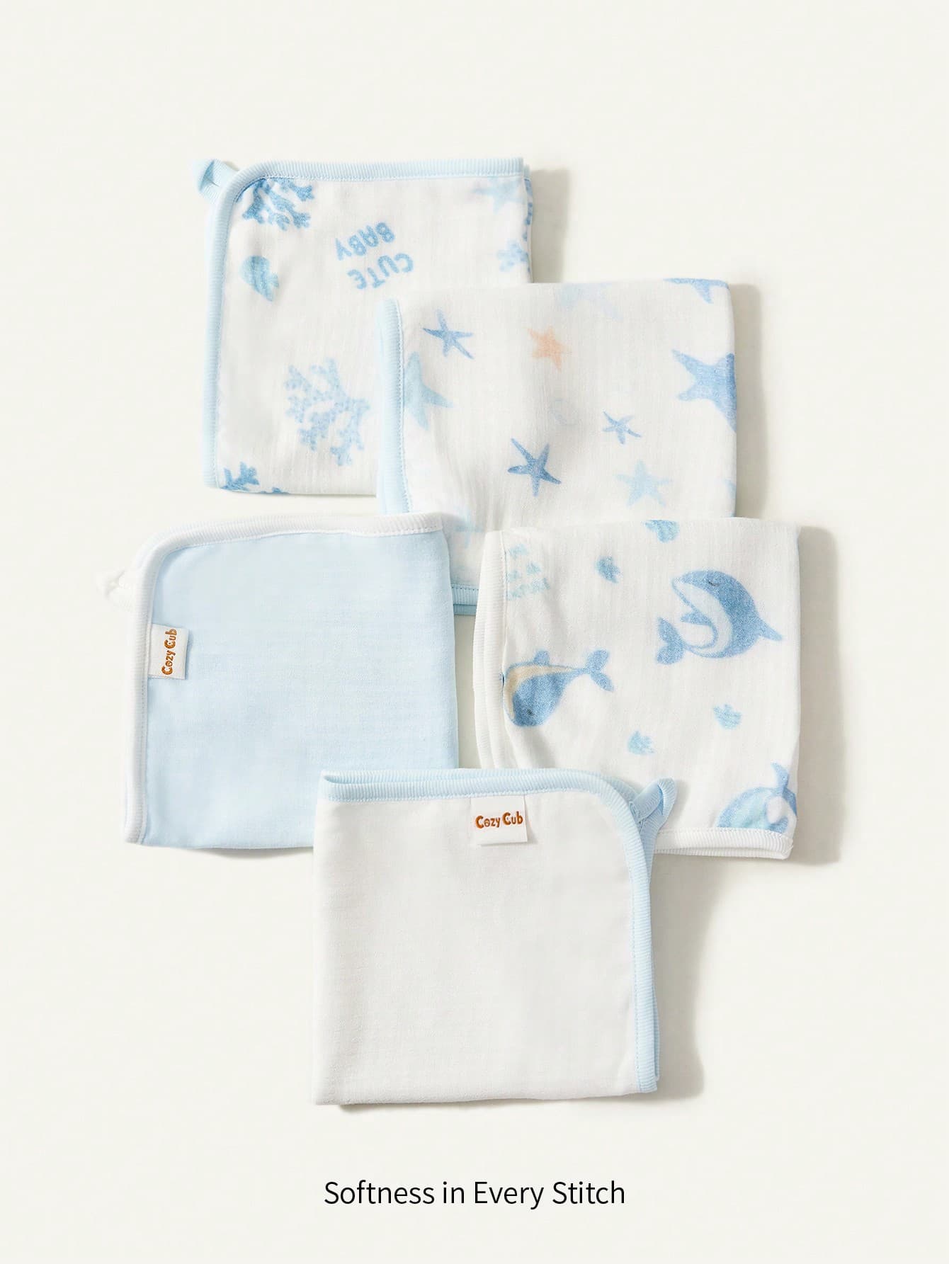 Cozy Pixies 5pcs Cozy Cub Baby Ocean Pattern Oeko-Tex Approved Handkerchiefs