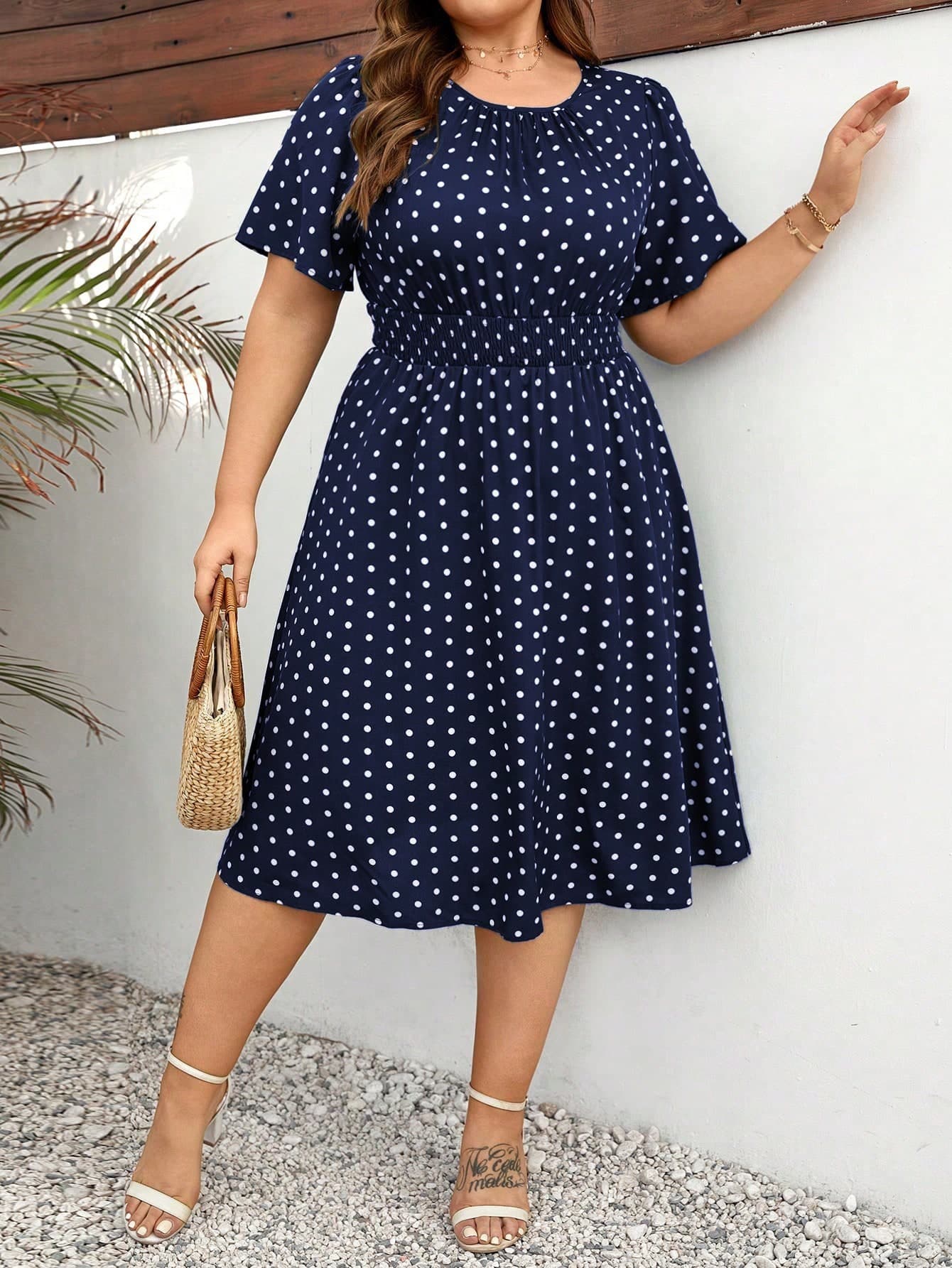 SHEIN Clasi Plus Size Women Polka Dot Printed Dress Women Outfit For Summer