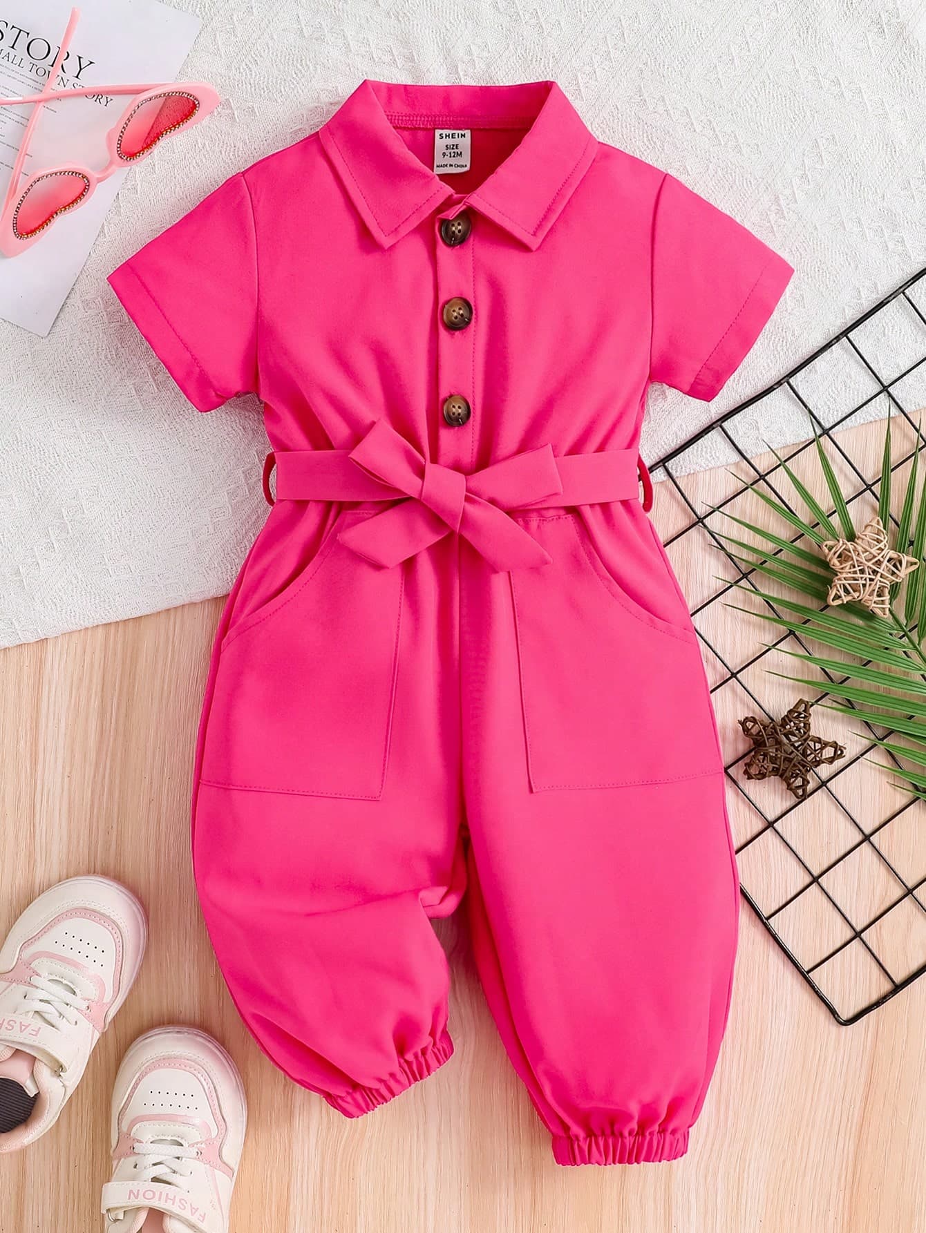 Baby Girl Solid Color Short Sleeve Summer Jumpsuit