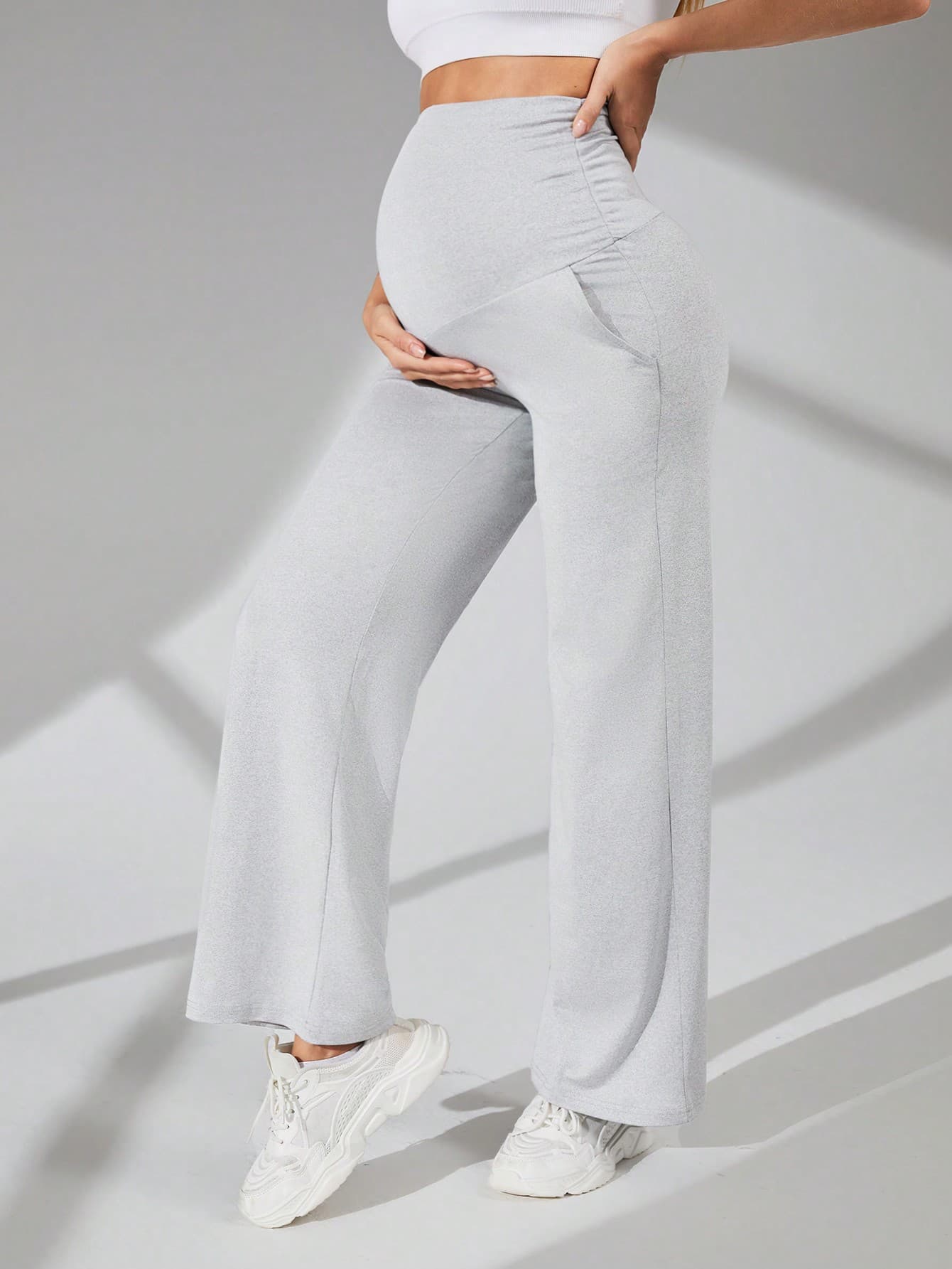 SHEIN Maternity Solid Color Pleated High Waisted Pants