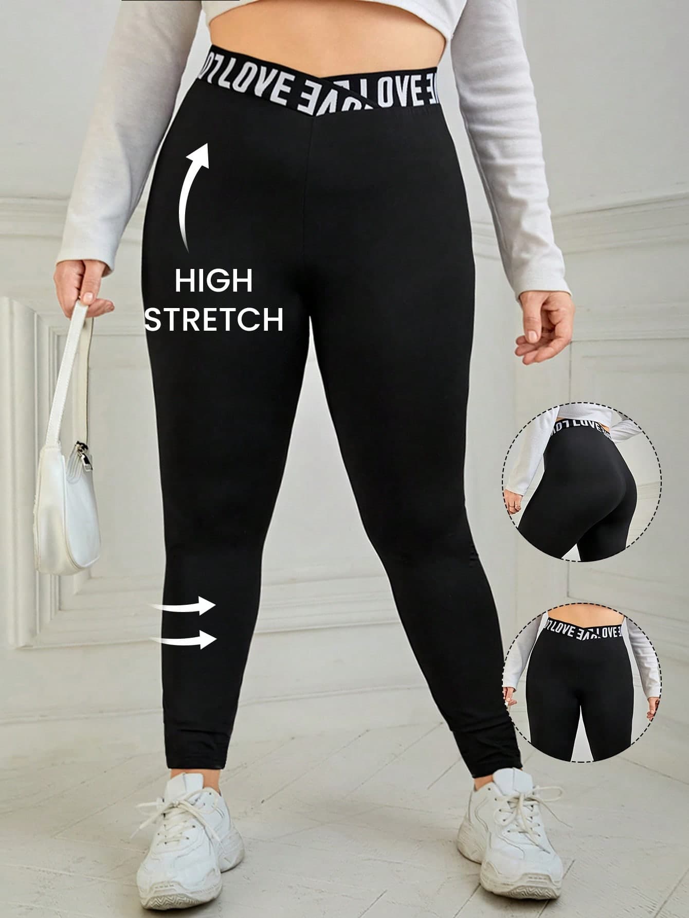 SHEIN EZwear Plus Letter Tape Wideband Waist Leggings