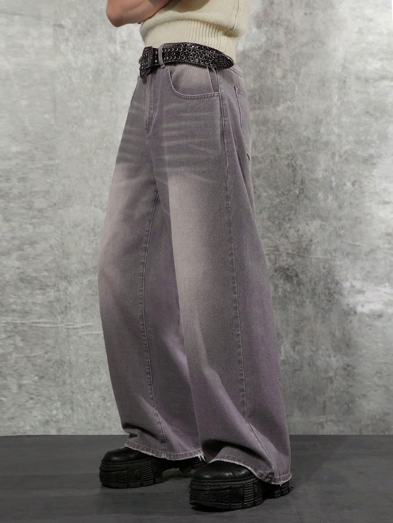 Manfinity Hypemode Y2K 90S Men's Baggy Denim Pants Ultra Wide Leg Gray,Summer,Streetwear,City Break Hip Hop Rapper Acid Wash Oversize Comfortable Long Cargo Jeans