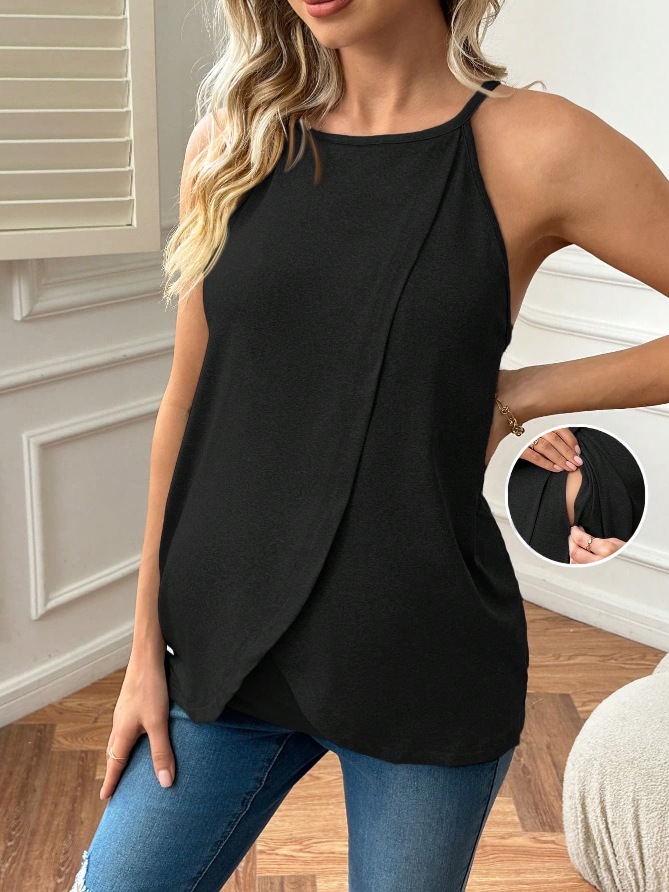 SHEIN Maternity Summer Simple Solid Color Nursing Dress