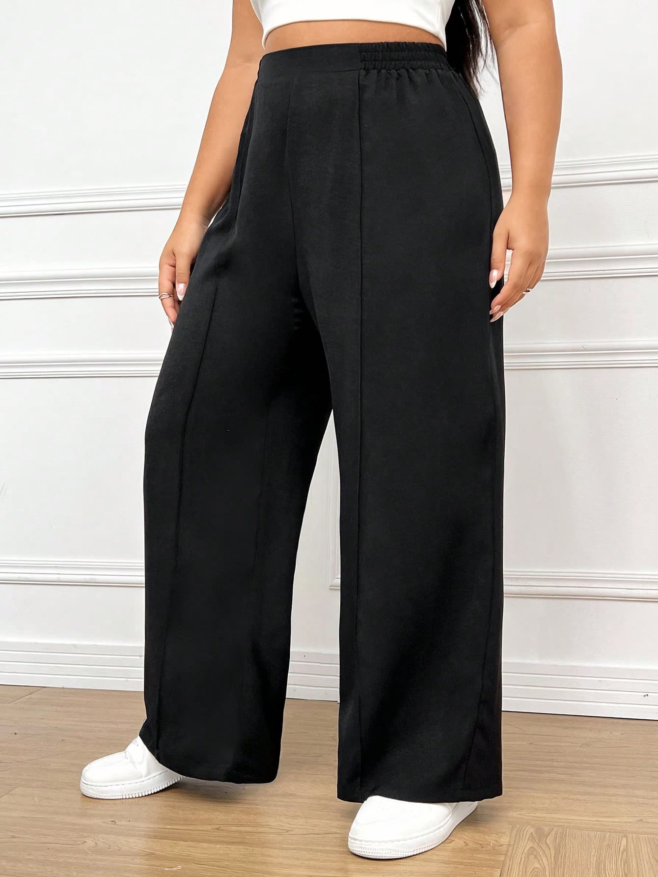 SHEIN EZwear Plus Size Women's Solid Color Ruched Pants