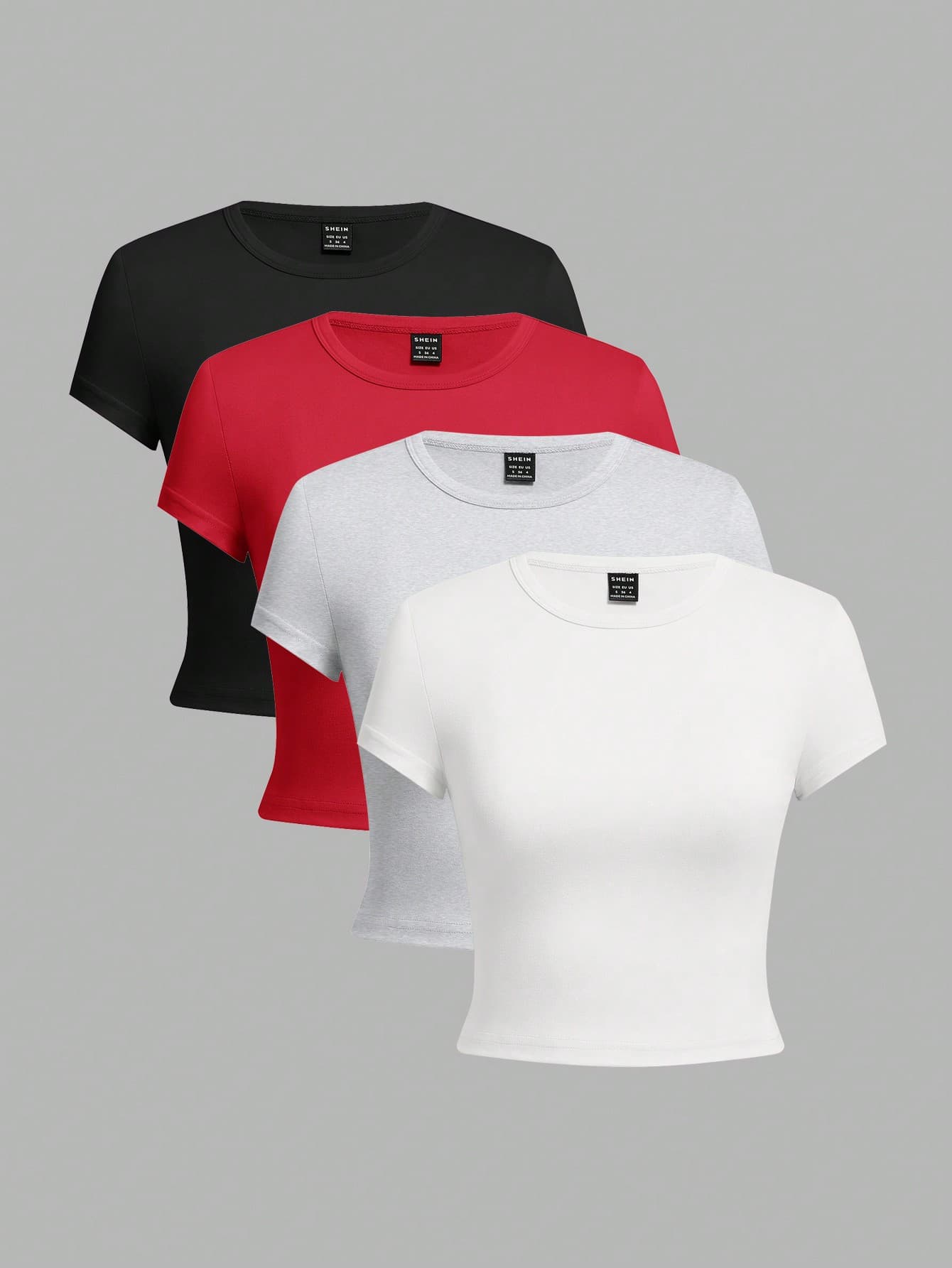 SHEIN EZwear 4pcs Casual Short Sleeve Round Neck Slim Fit Women's T-Shirt, Suitable For Summer Suitable For Going Out