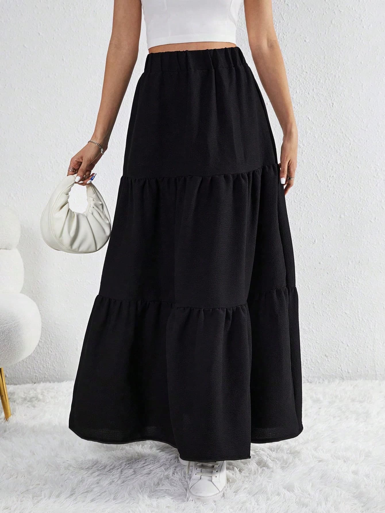 SHEIN Tall Women Solid Color Daily Wear Ruffle Hem Skirt, Tall Women
