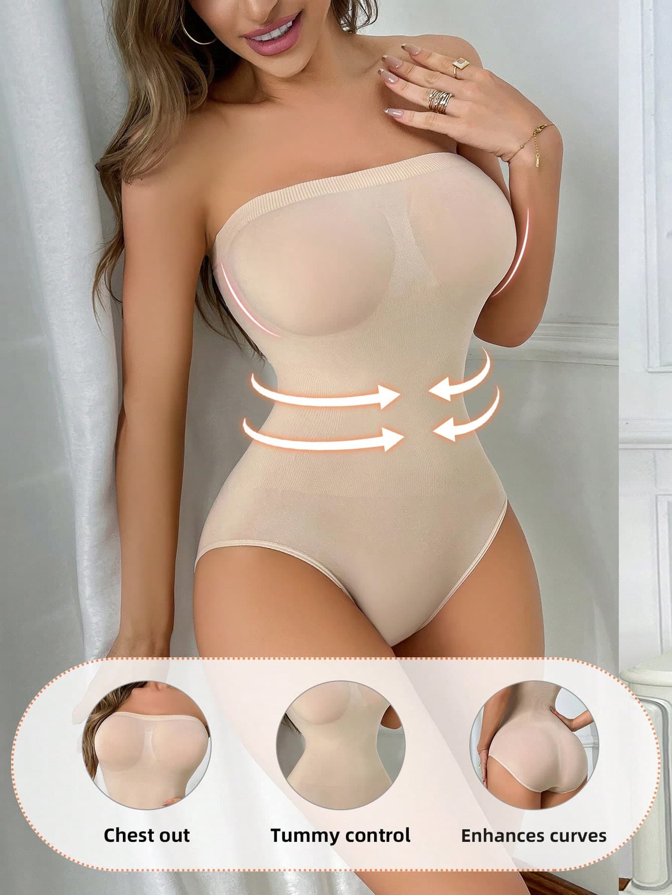 SHEIN Women's Seamless Body Shaper Bodysuit, Solid Color, Slim Fit