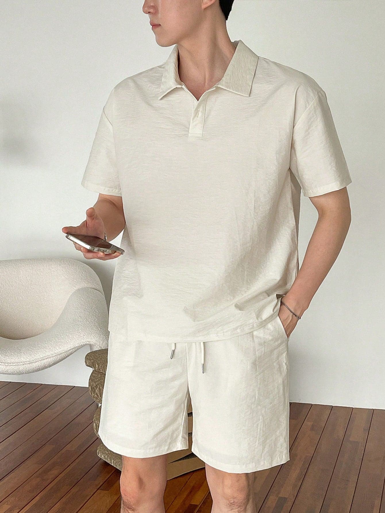 DAZY Men' Summer Solid Color Polo Shirt Set