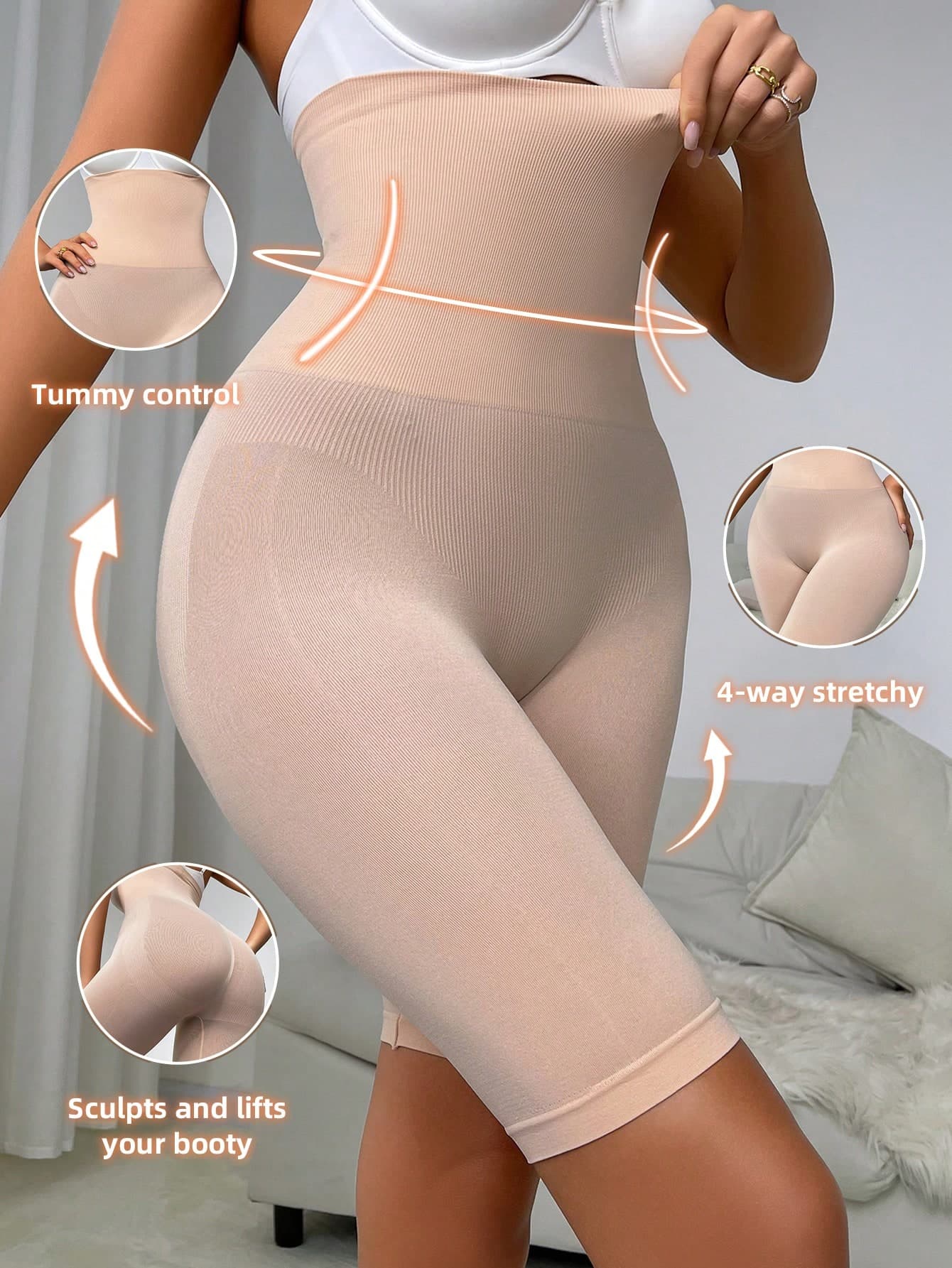 SHEIN Solid Color High Elastic Seamless High Waist Tummy Control Shapewear Shorts, Panty