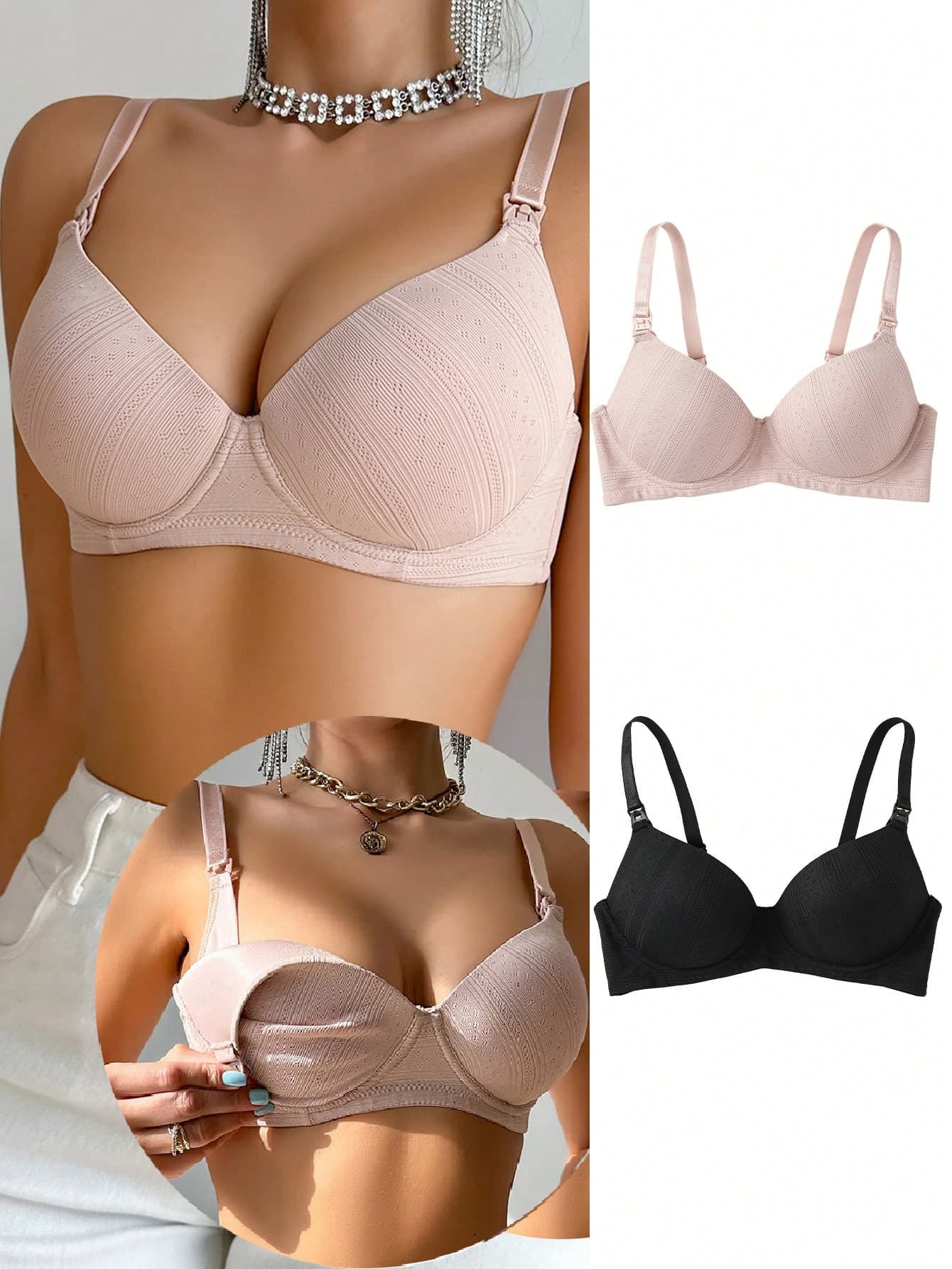 Moonlight&Mama 2pcs Maternity Women's Solid Color Simple Daily Wear Underwear Bra Set